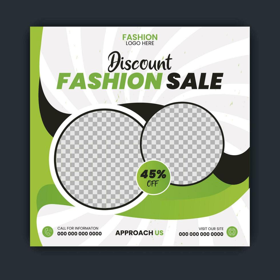 Set of Editable minimal fashion square social post banner template. Black and green  color shapes. Suitable for social media post and web ads vector illustration