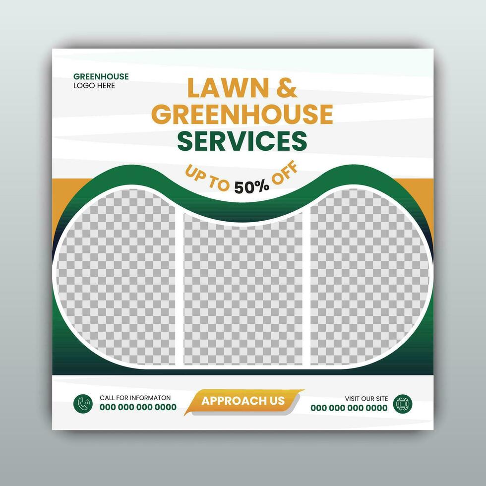 Modern gardening and farming social media post design template green color vector