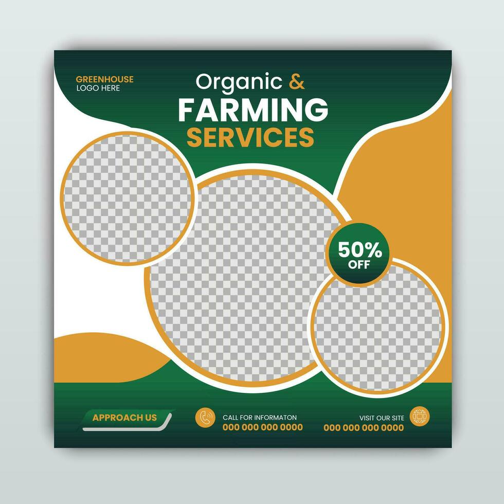 Modern gardening and farming social media post design template green color vector