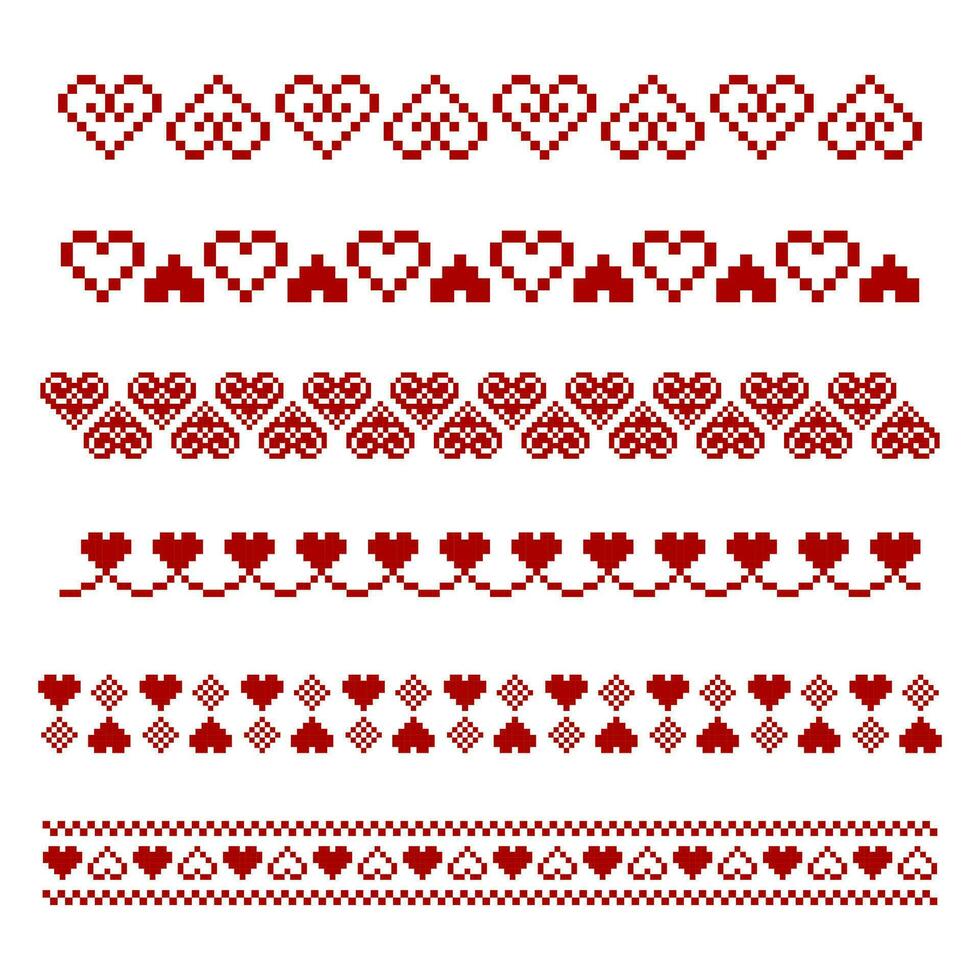 Heart Modern Cross Stitch Pattern, Heart Line Borders Pattern , pixel art line border, borders and frames pattern vector