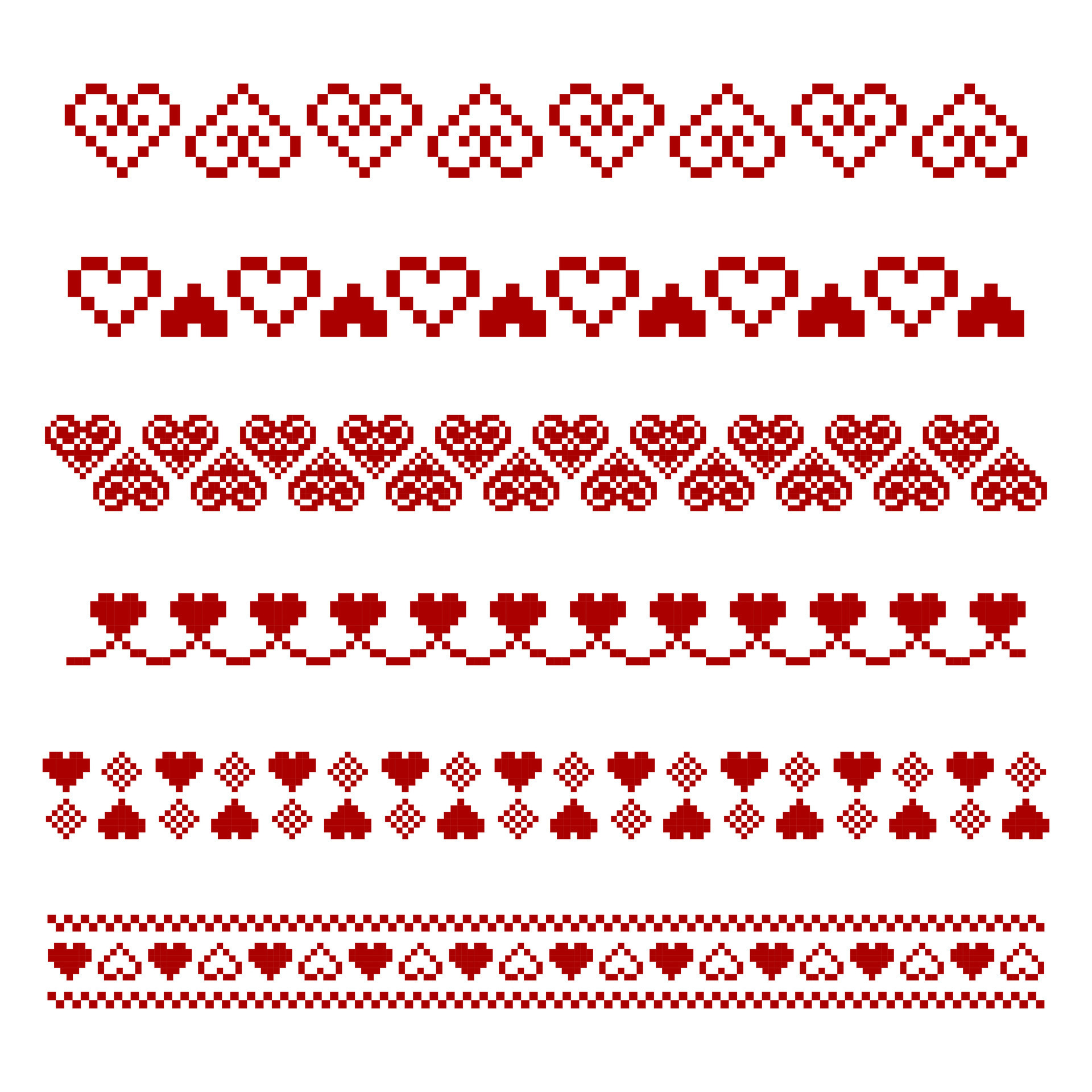 Heart Modern Cross Stitch Pattern, Heart Line Borders Pattern , pixel