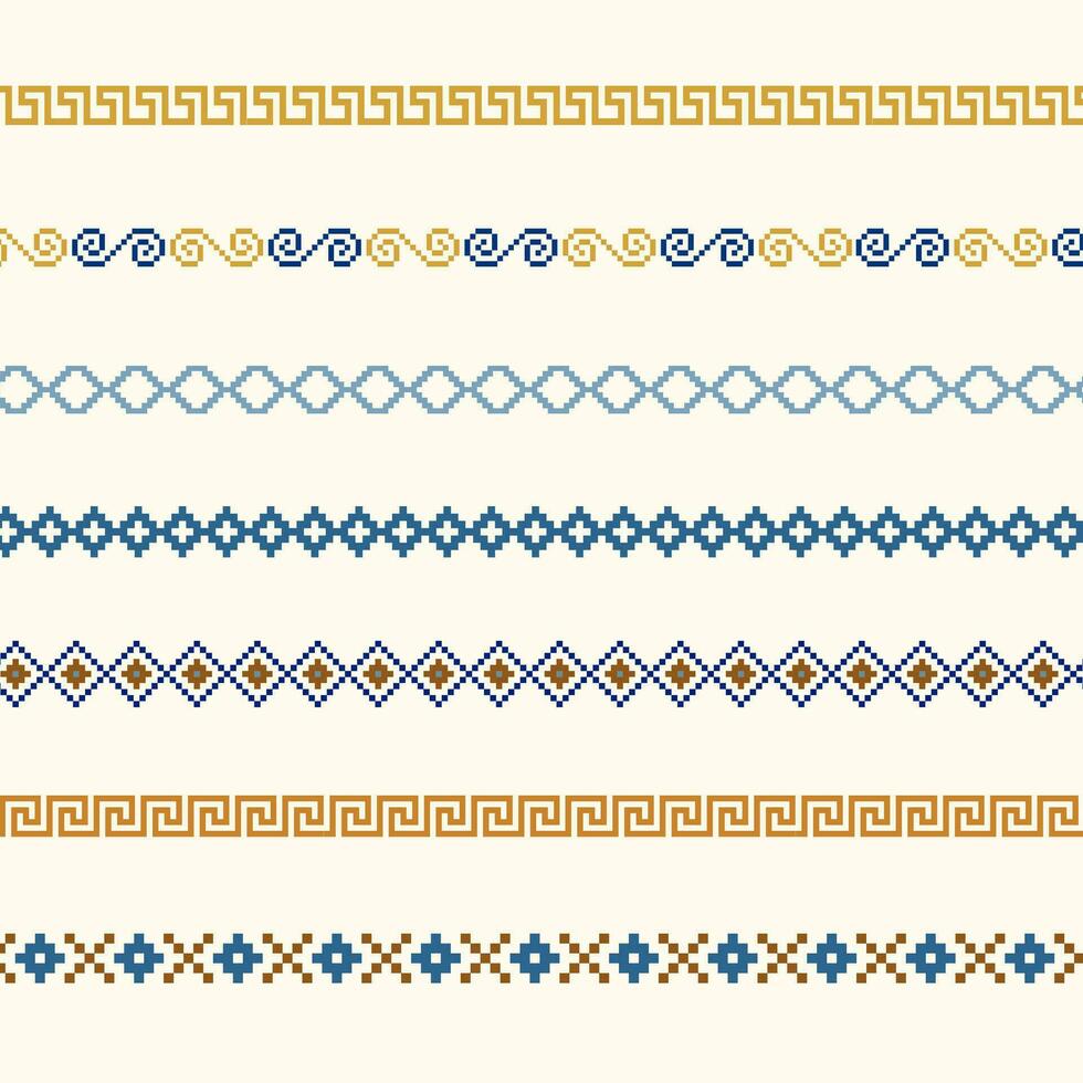 Cross Stitch Borders, Line Borders Pattern , pixel art line border, borders and frames pattern, vector