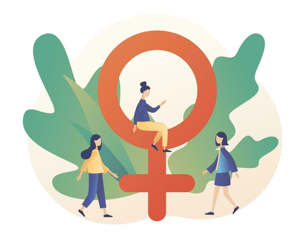 hembra género signo. género igualdad concepto. feminismo movimiento para tolerancia, derechos y mismo oportunidades me gusta hombres hacer. moderno plano dibujos animados estilo. vector ilustración en blanco antecedentes