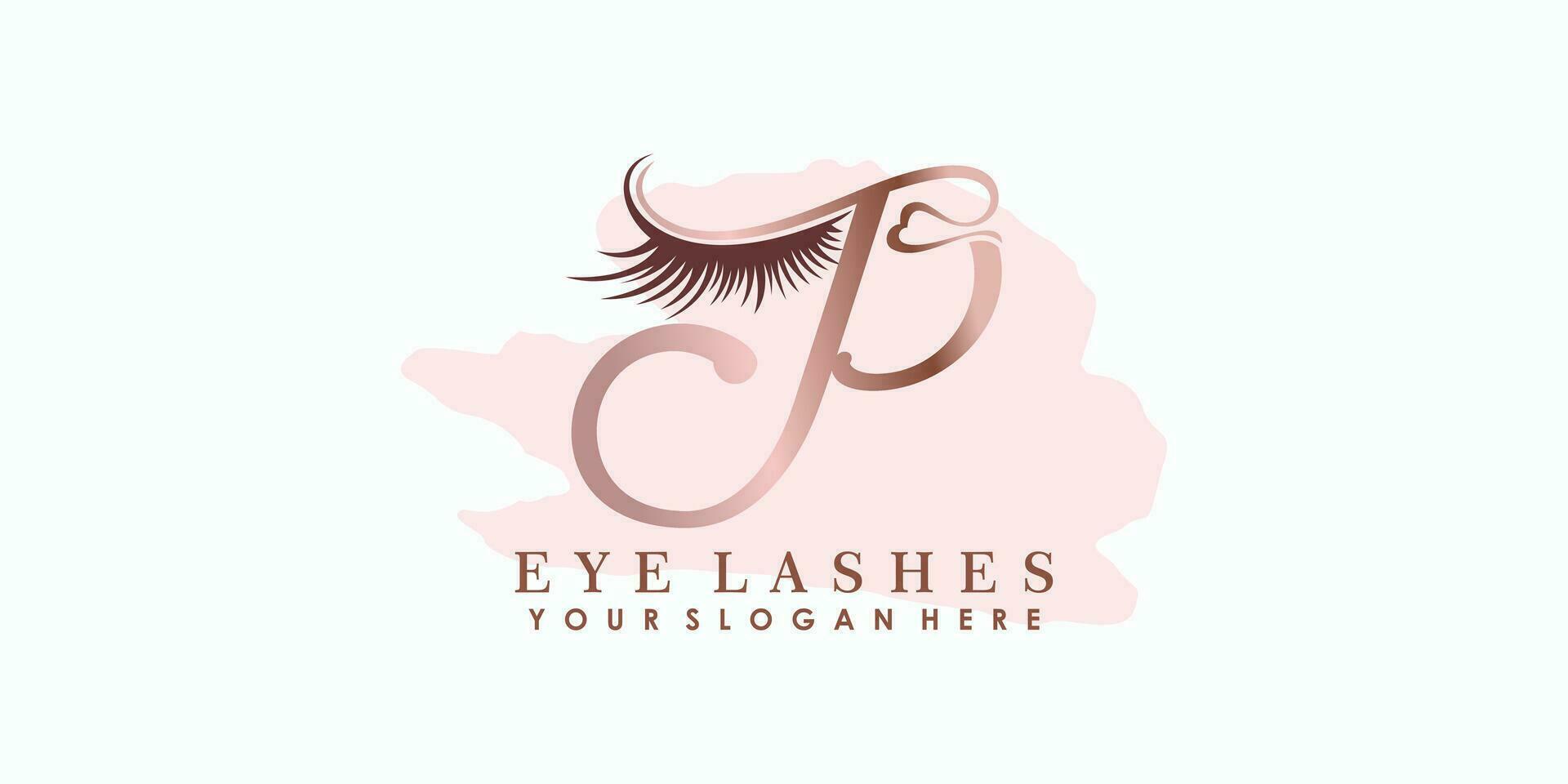 eye lash beauty logo design with letter concept vector