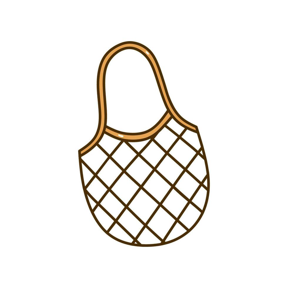 reutilizable cuerda bolso aislado en blanco antecedentes. tienda de comestibles malla o red bolsa. vector dibujado a mano ilustración en garabatear estilo. Perfecto para tarjetas, decoraciones, logo. cero desperdiciar, ecología concepto.