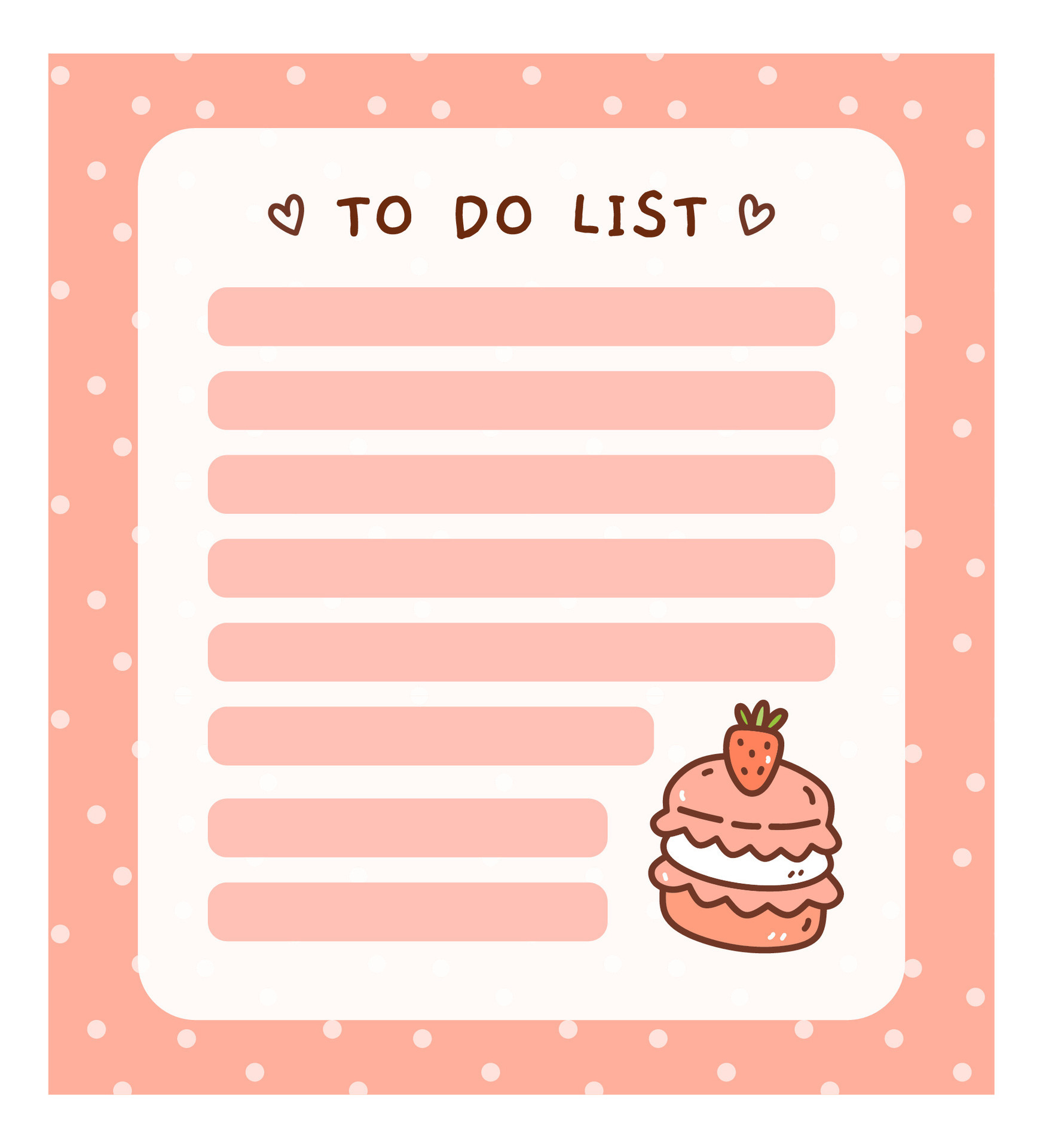 Cute to do list template with a strawberry macaroon. Kawaii design of