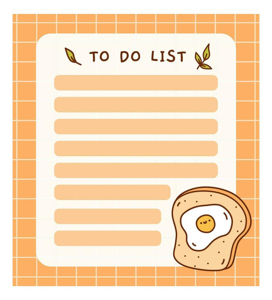 Cute to do list template with fried eggs. Kawaii and funny design of daily planner, schedule or checklist. Perfect for planning, memo, notes and self-organization. Vector hand-drawn illustration.