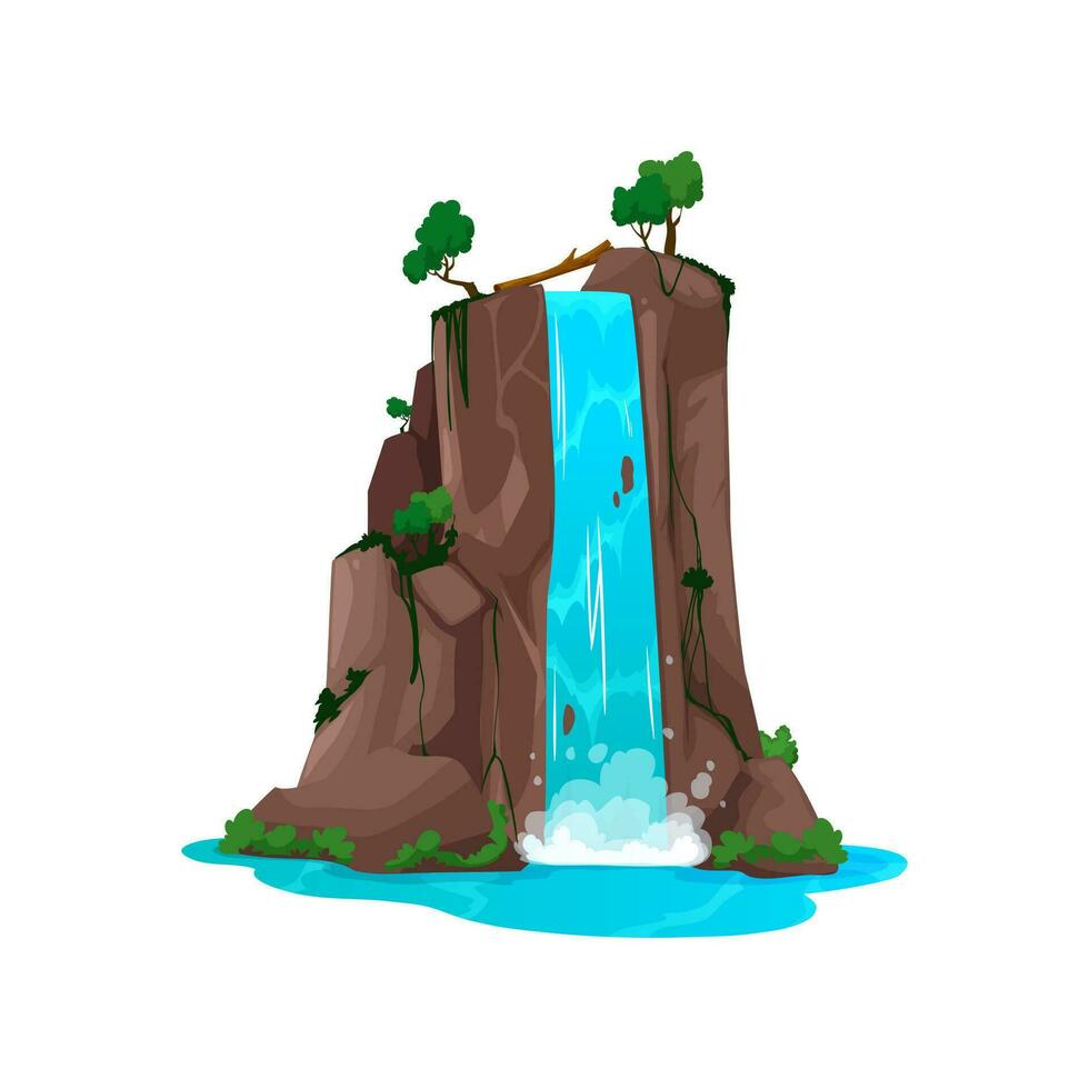 Cartoon waterfall, water fall and cascade streams vector
