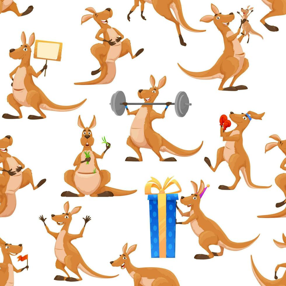 Cartoon kangaroo characters seamless pattern vector