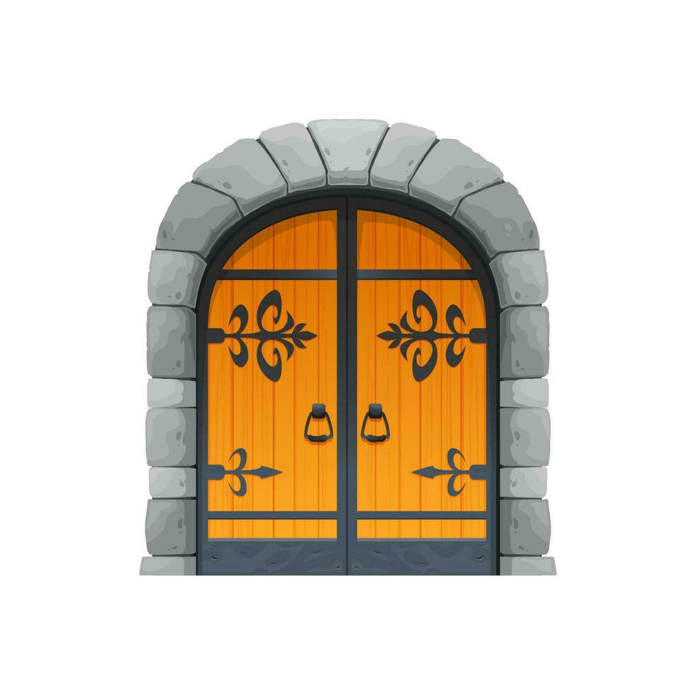 Cartoon Medieval castle gate door with stone arch vector