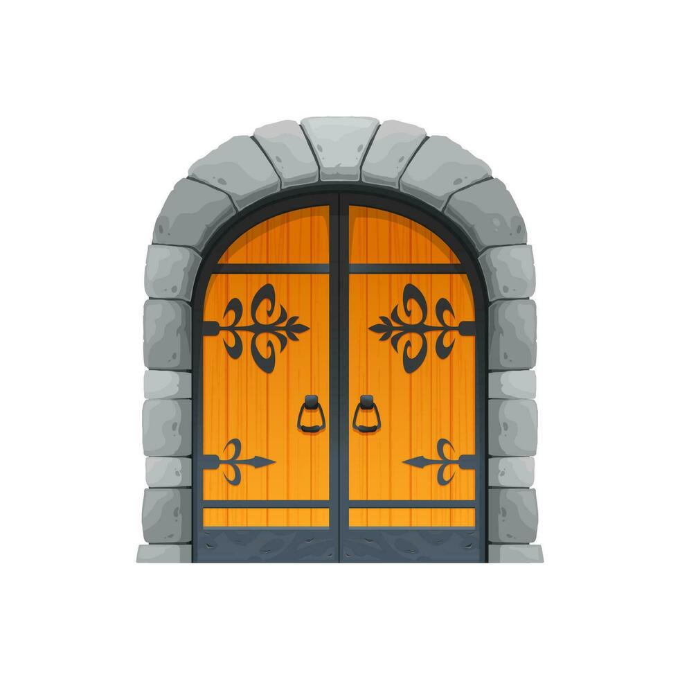 Cartoon Medieval castle gate door with stone arch vector