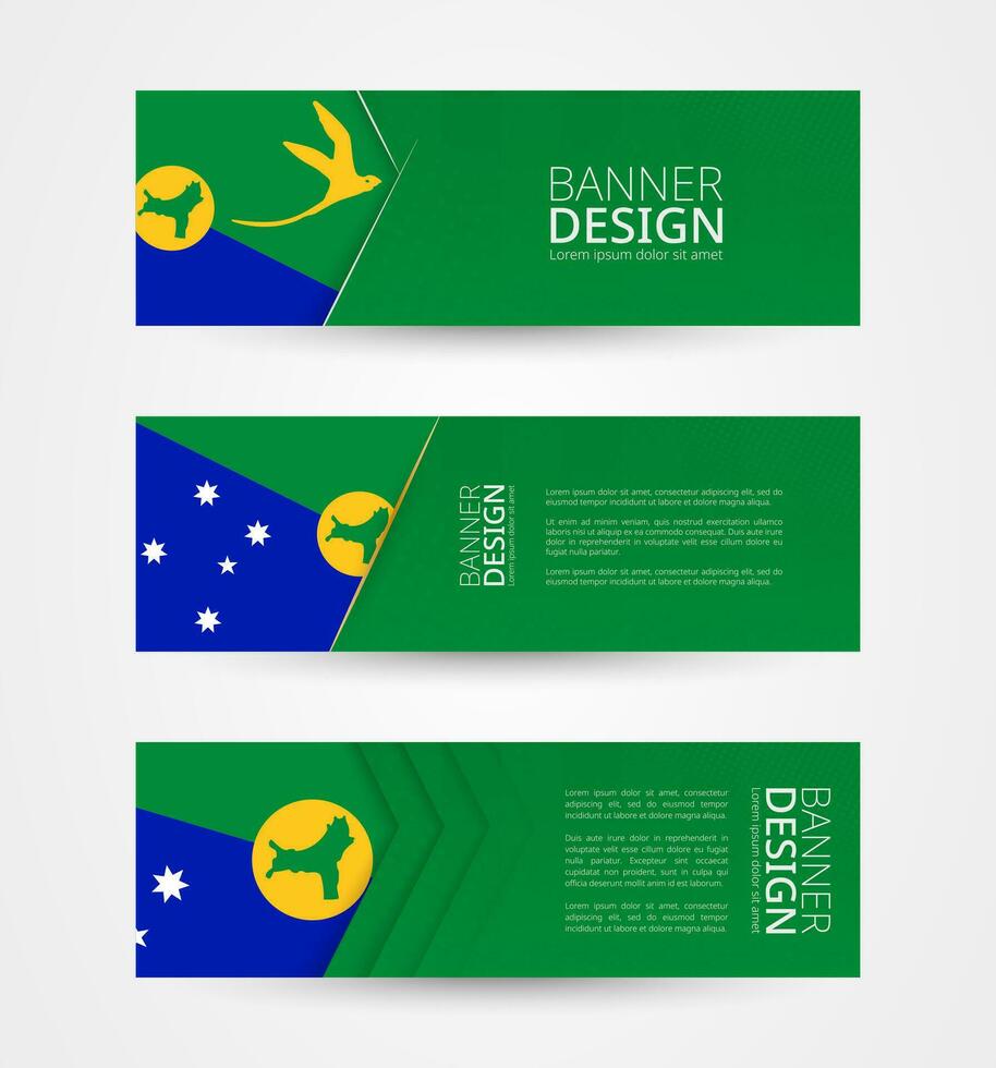 conjunto de Tres horizontal pancartas con bandera de Navidad isla. web bandera diseño modelo en color de Navidad isla bandera. vector