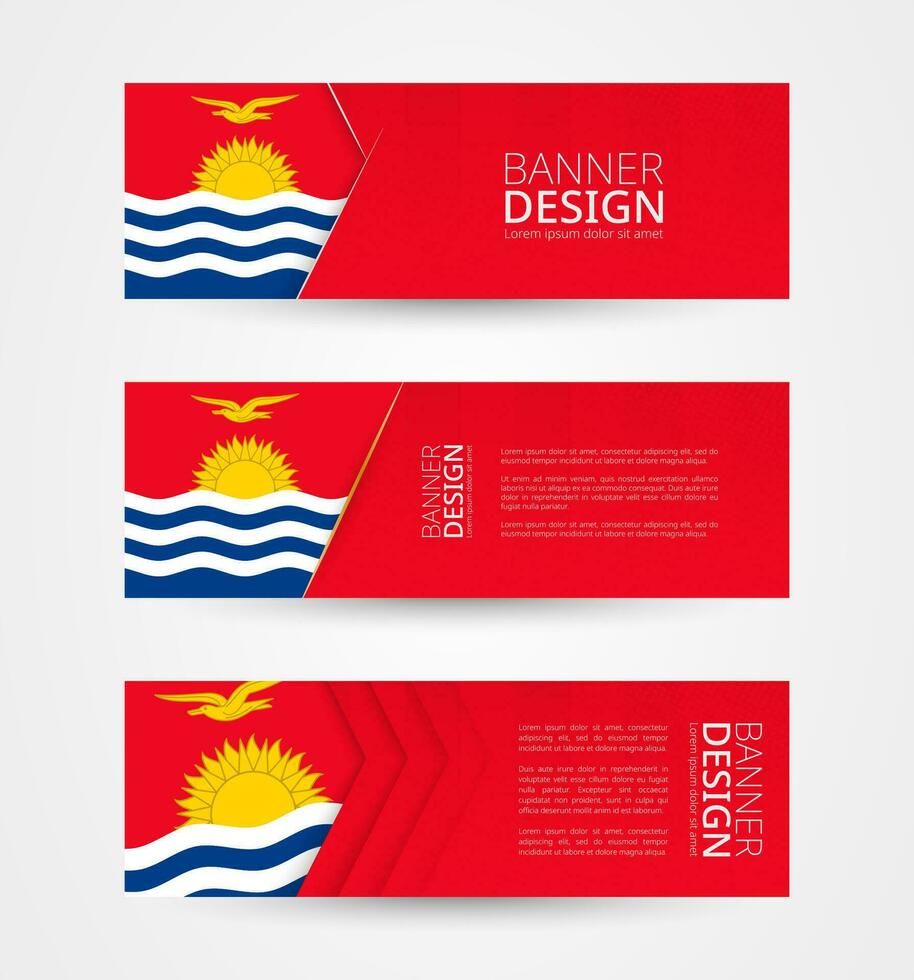 Set of three horizontal banners with flag of Kiribati. Web banner design template in color of Kiribati flag. vector