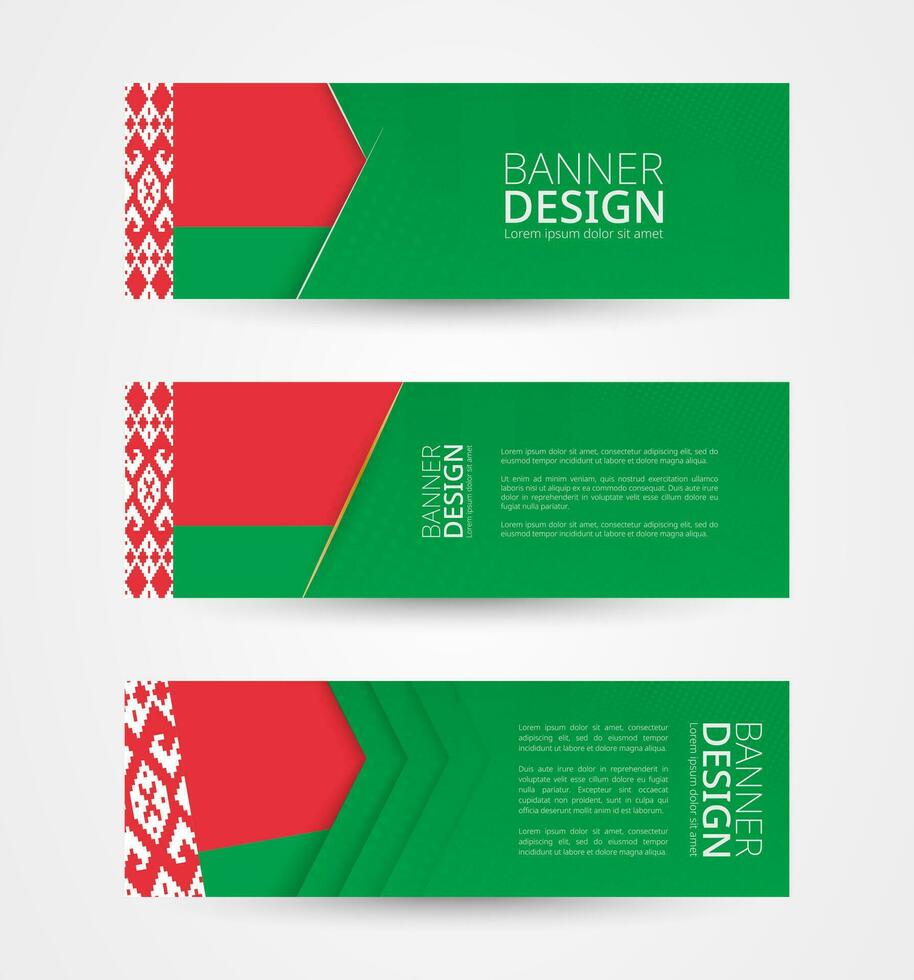 Set of three horizontal banners with flag of Belarus. Web banner design template in color of Belarus flag. vector