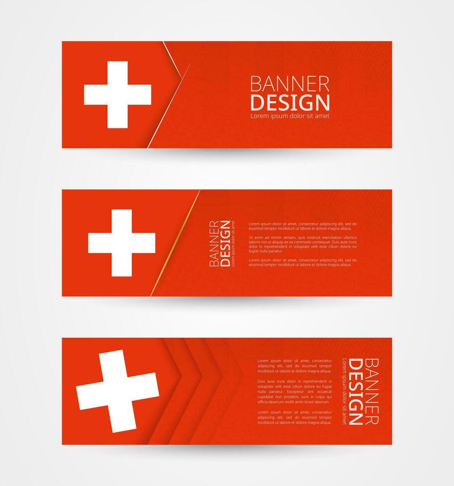 Set of three horizontal banners with flag of Switzerland. Web banner design template in color of Switzerland flag. vector