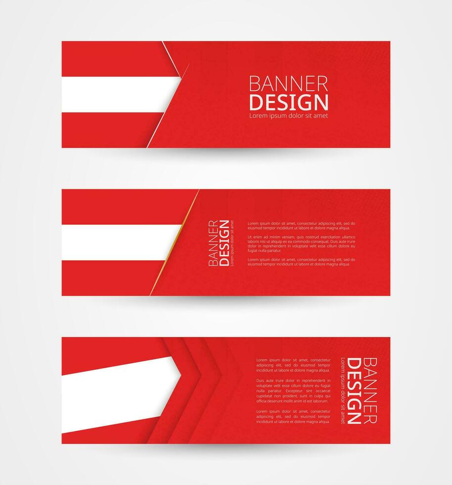 conjunto de Tres horizontal pancartas con bandera de Austria. web bandera diseño modelo en color de Austria bandera. vector