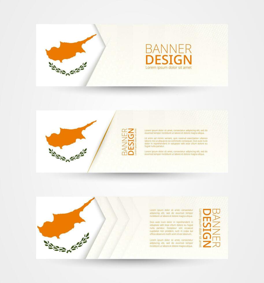 conjunto de Tres horizontal pancartas con bandera de Chipre. web bandera diseño modelo en color de Chipre bandera. vector