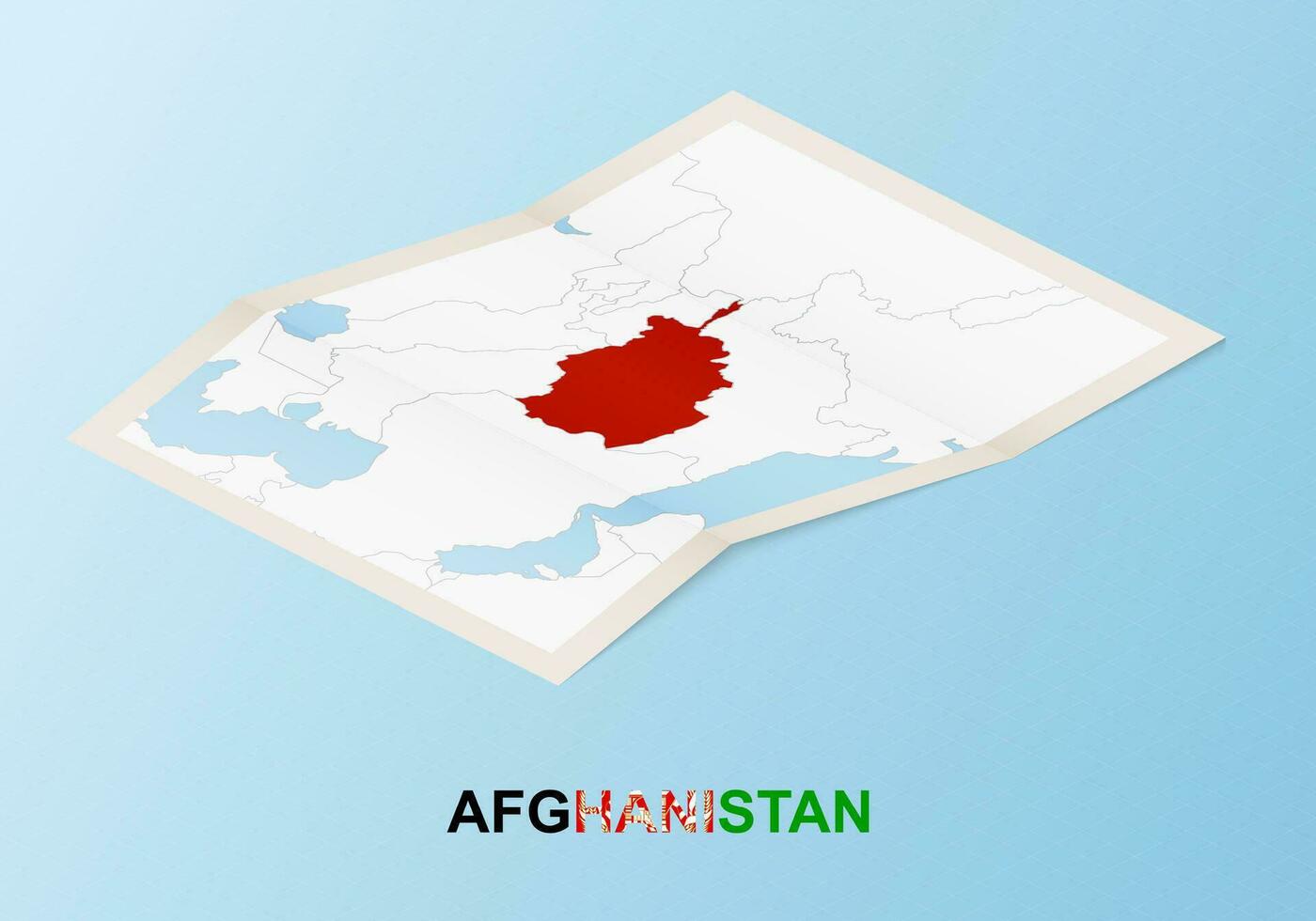 Folded paper map of Afghanistan with neighboring countries in isometric style. vector