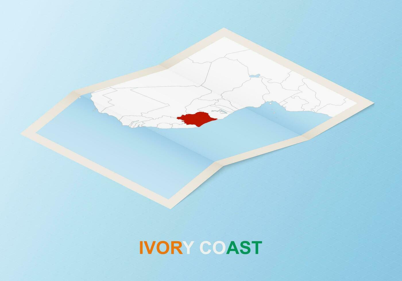 Folded paper map of Ivory Coast with neighboring countries in isometric style. vector