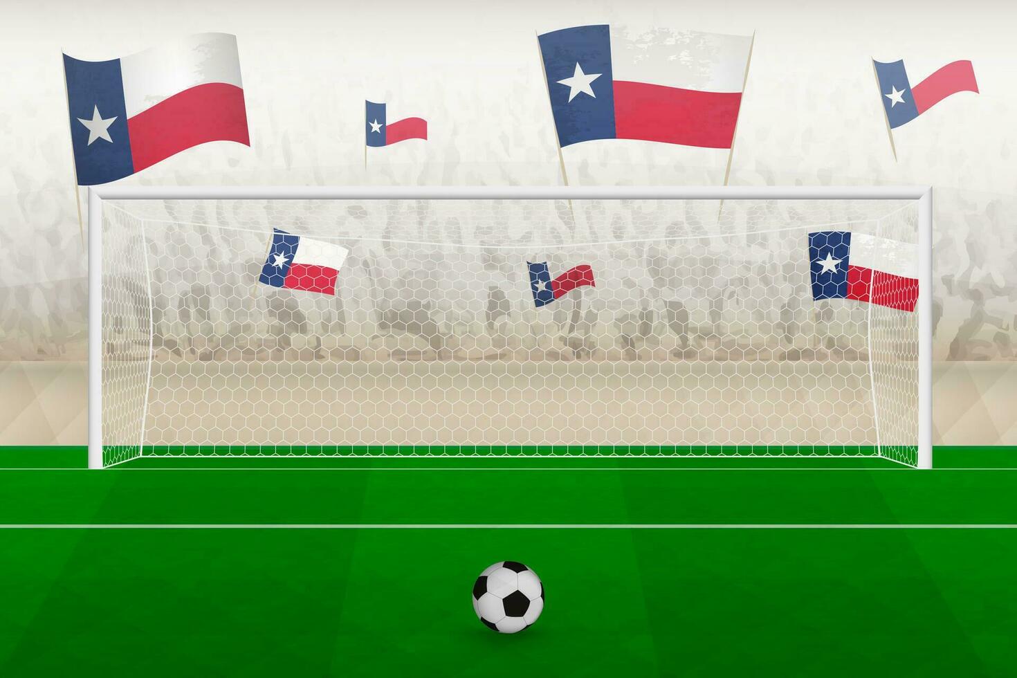 Texas football team fans with flags of Texas cheering on stadium, penalty kick concept in a soccer match. vector