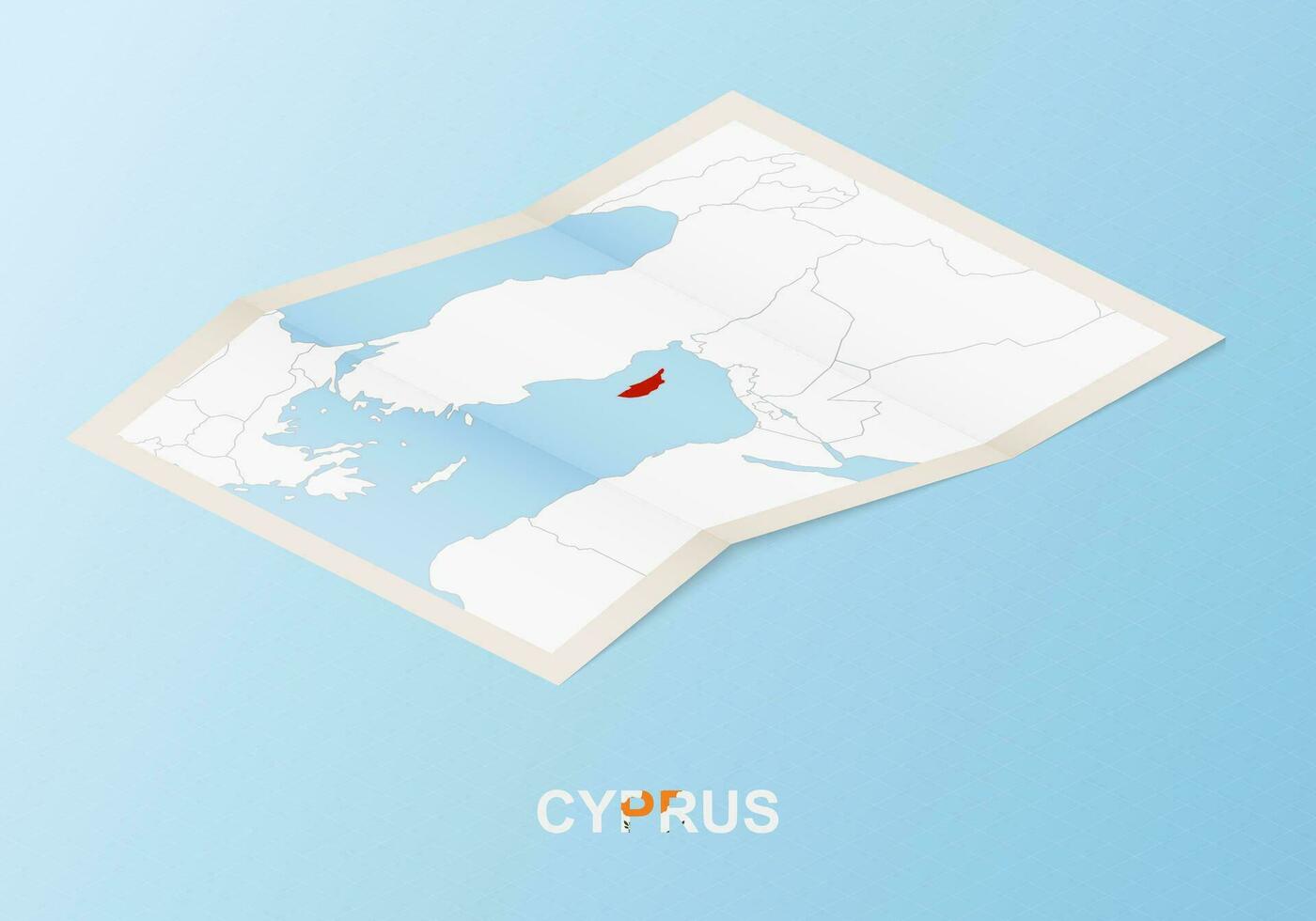 Folded paper map of Cyprus with neighboring countries in isometric style. vector