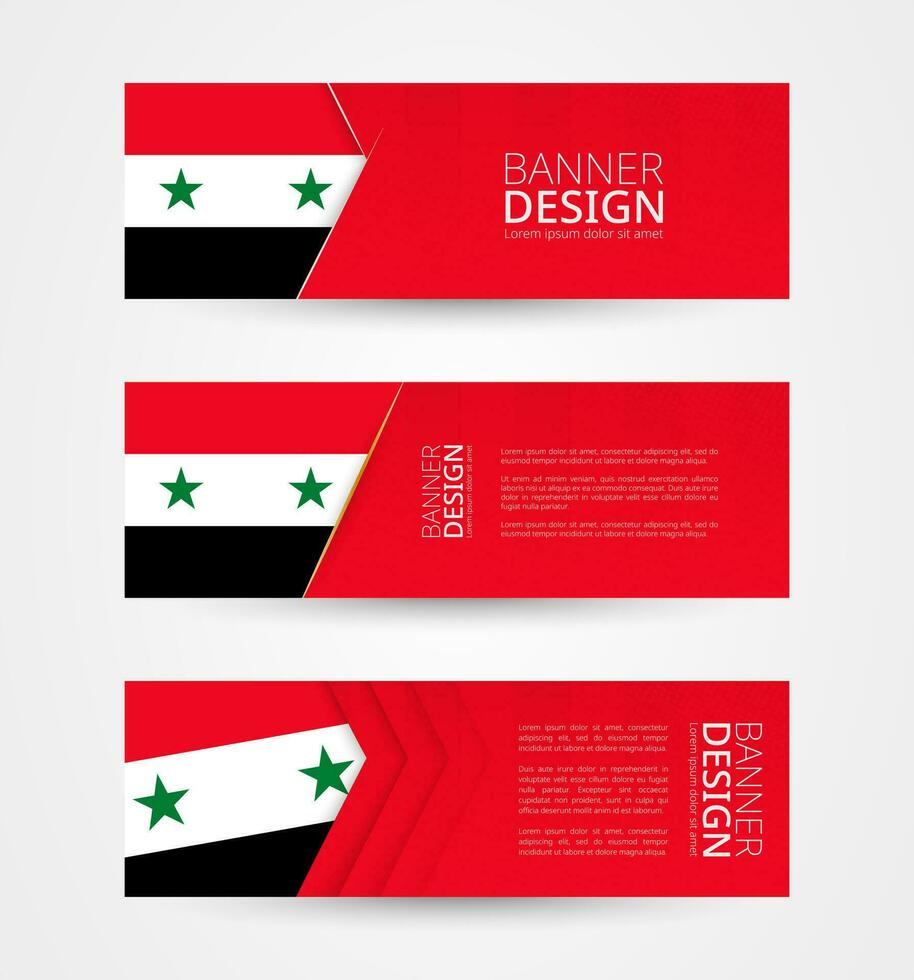 conjunto de Tres horizontal pancartas con bandera de Siria. web bandera diseño modelo en color de Siria bandera. vector