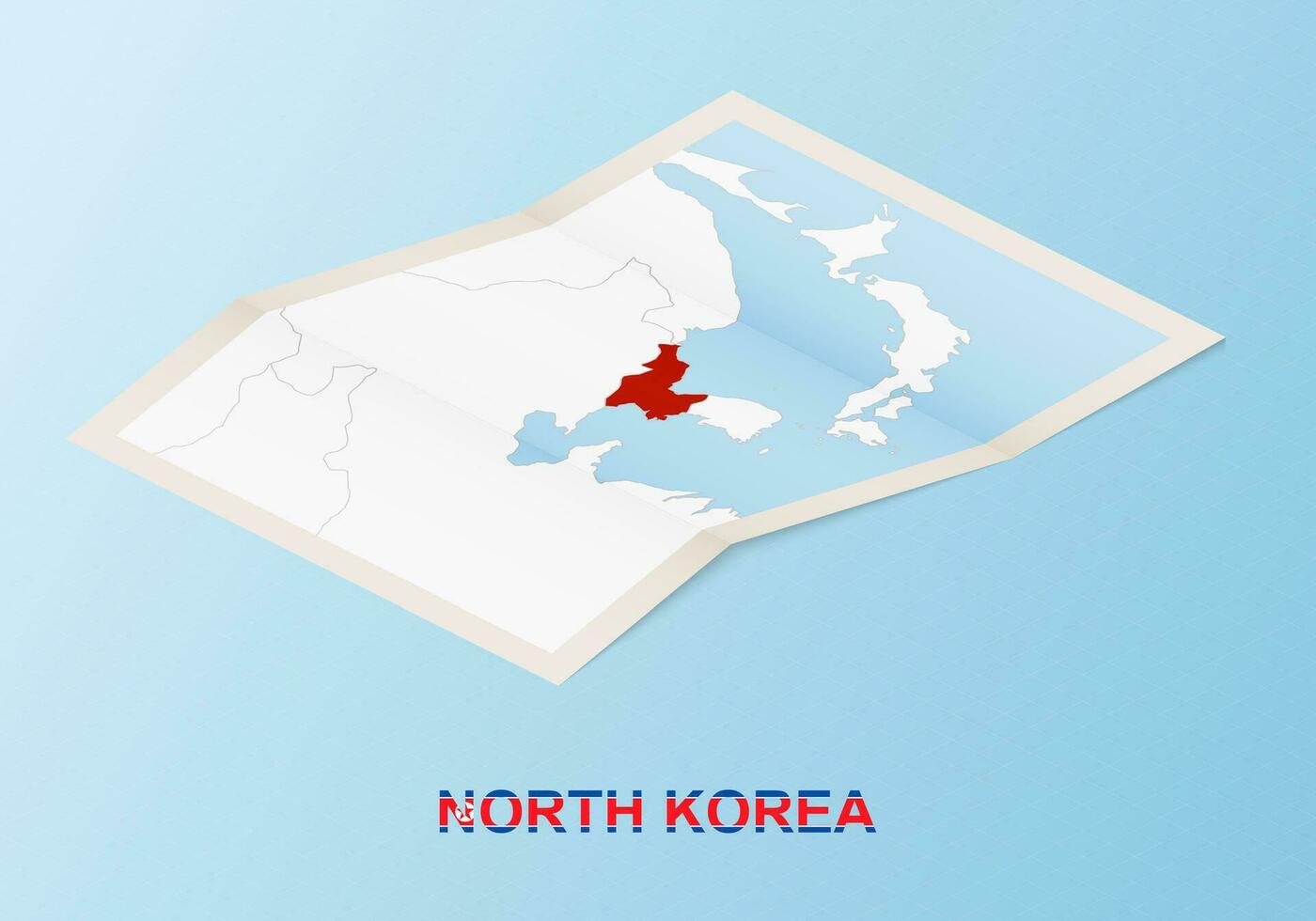 Folded paper map of North Korea with neighboring countries in isometric style. vector