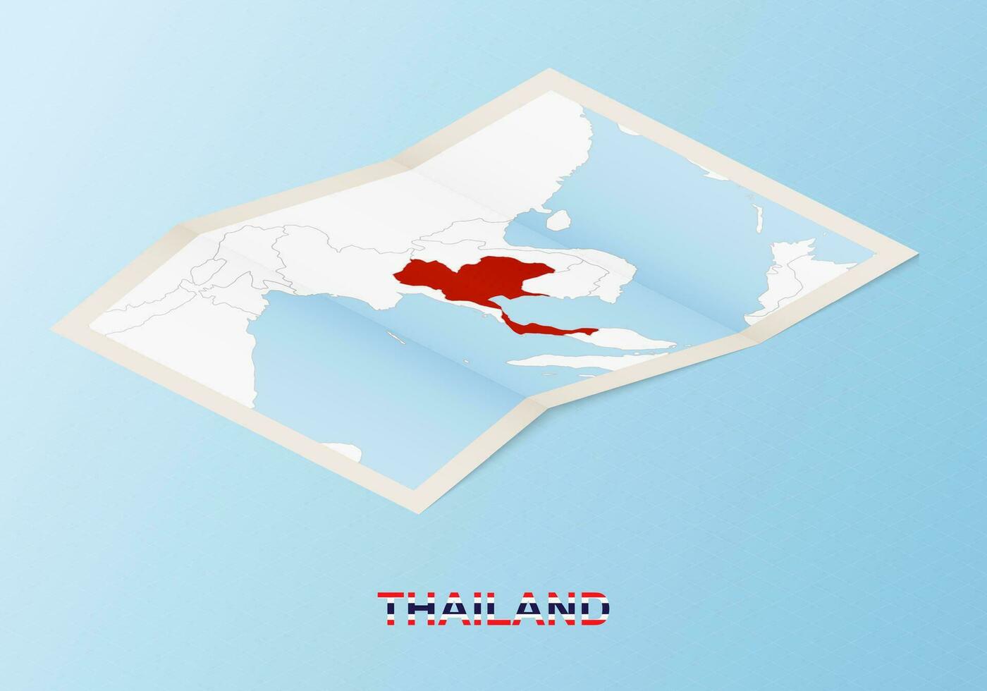 Folded paper map of Thailand with neighboring countries in isometric style. vector