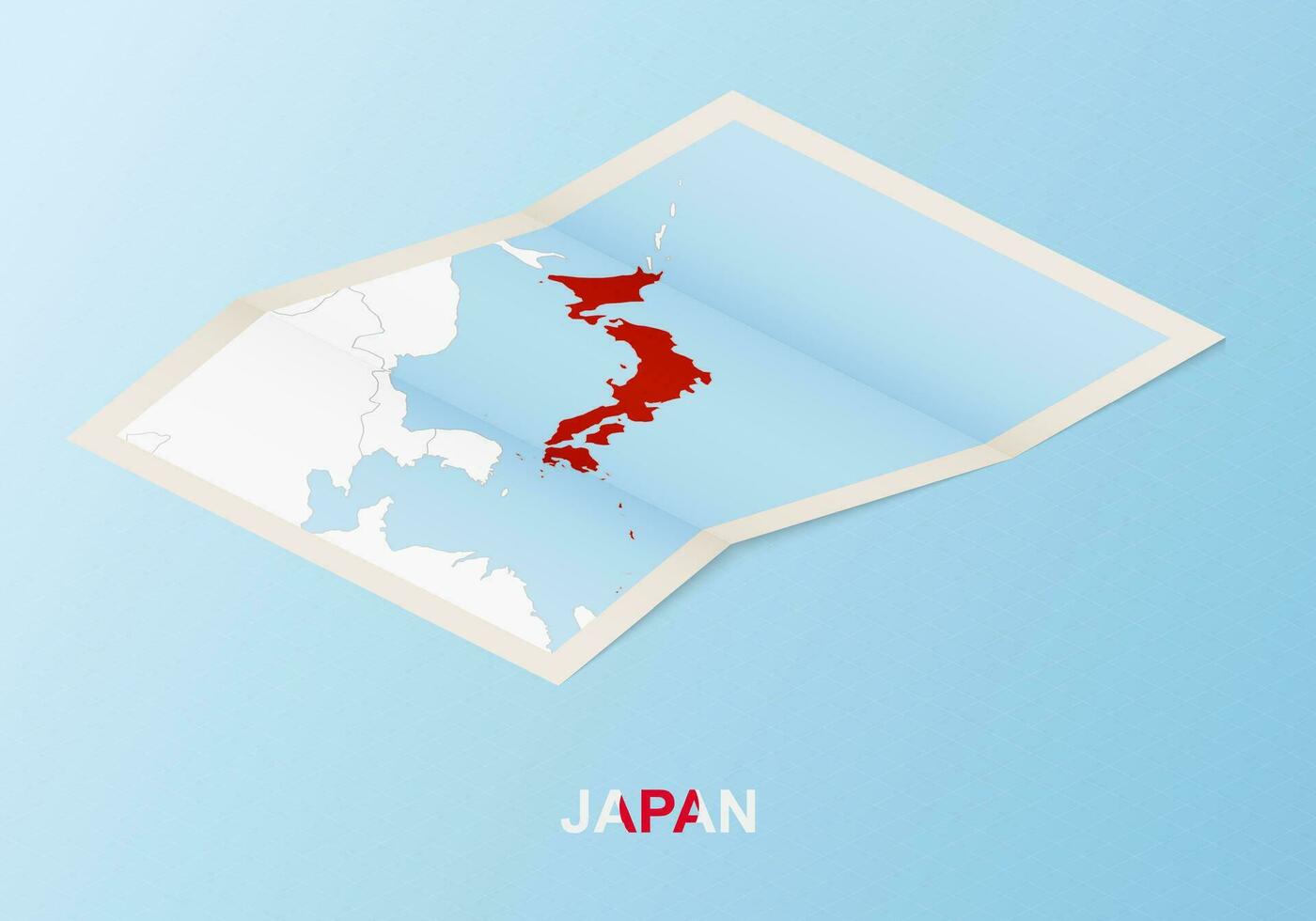 Folded paper map of Japan with neighboring countries in isometric style. vector