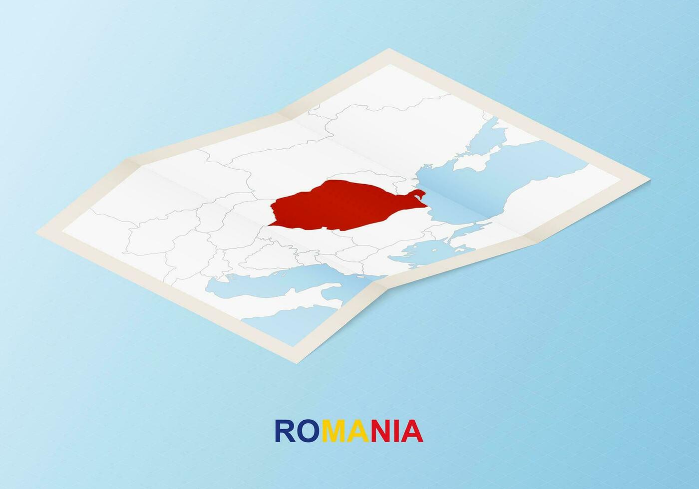 doblada papel mapa de Rumania con vecino países en isométrica estilo. vector