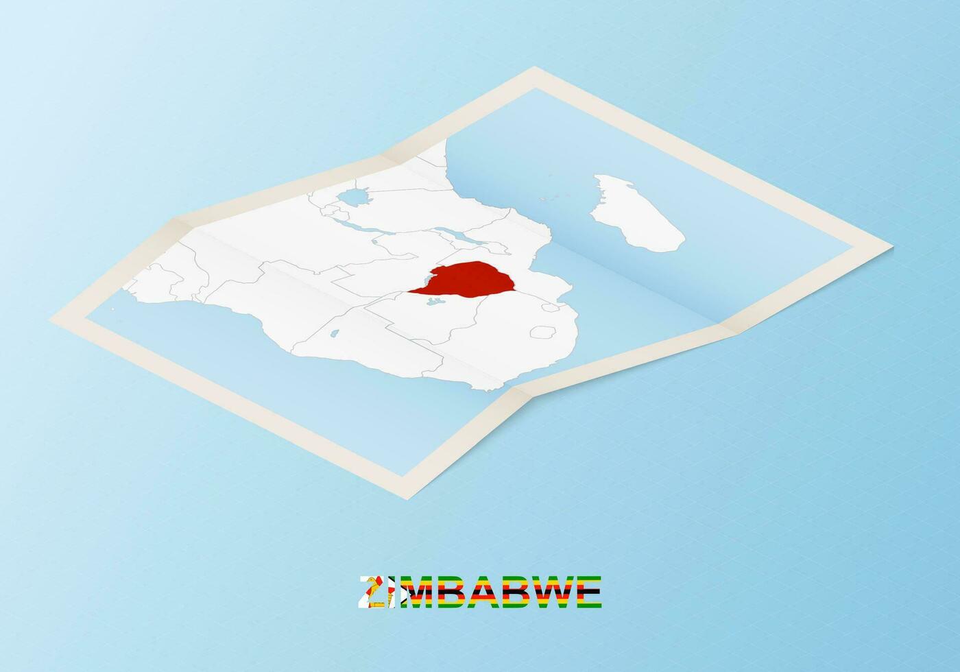 Folded paper map of Zimbabwe with neighboring countries in isometric style. vector