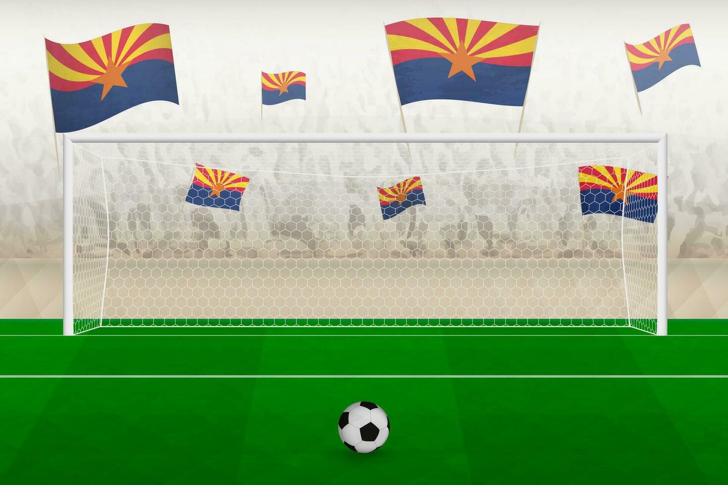 Arizona fútbol americano equipo aficionados con banderas de Arizona aplausos en estadio, multa patada concepto en un fútbol fósforo. vector