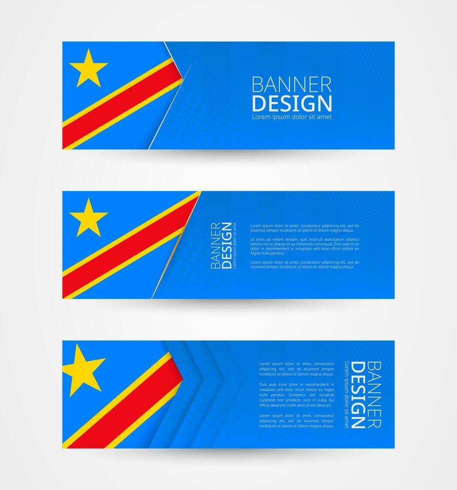 conjunto de Tres horizontal pancartas con bandera de Dr congo web bandera diseño modelo en color de República Democrática del Congo bandera. vector