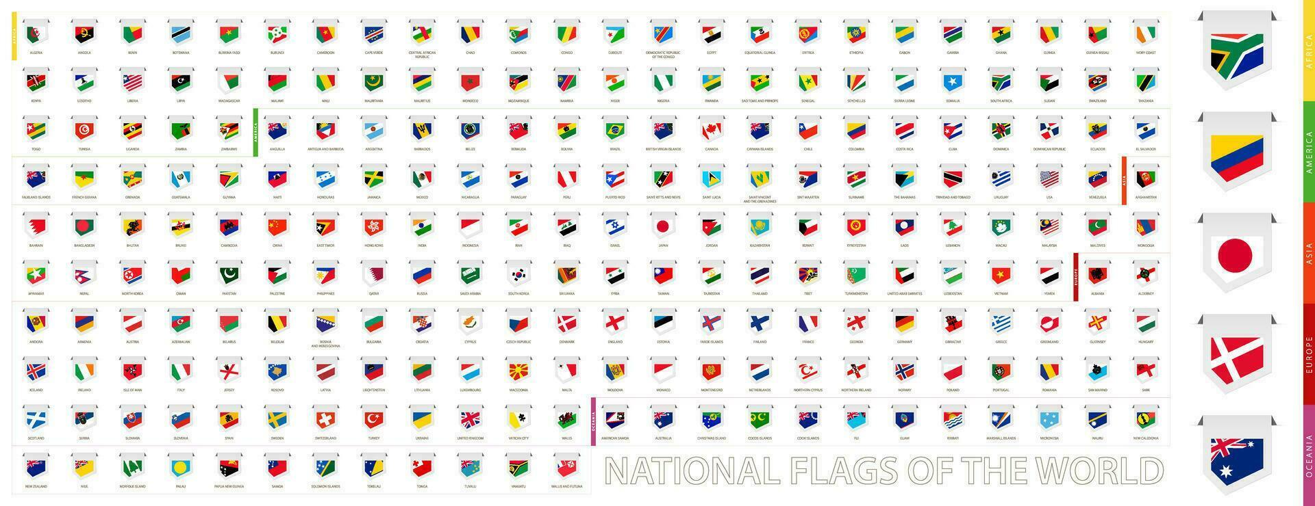 National flags of the World, label flag collection. vector