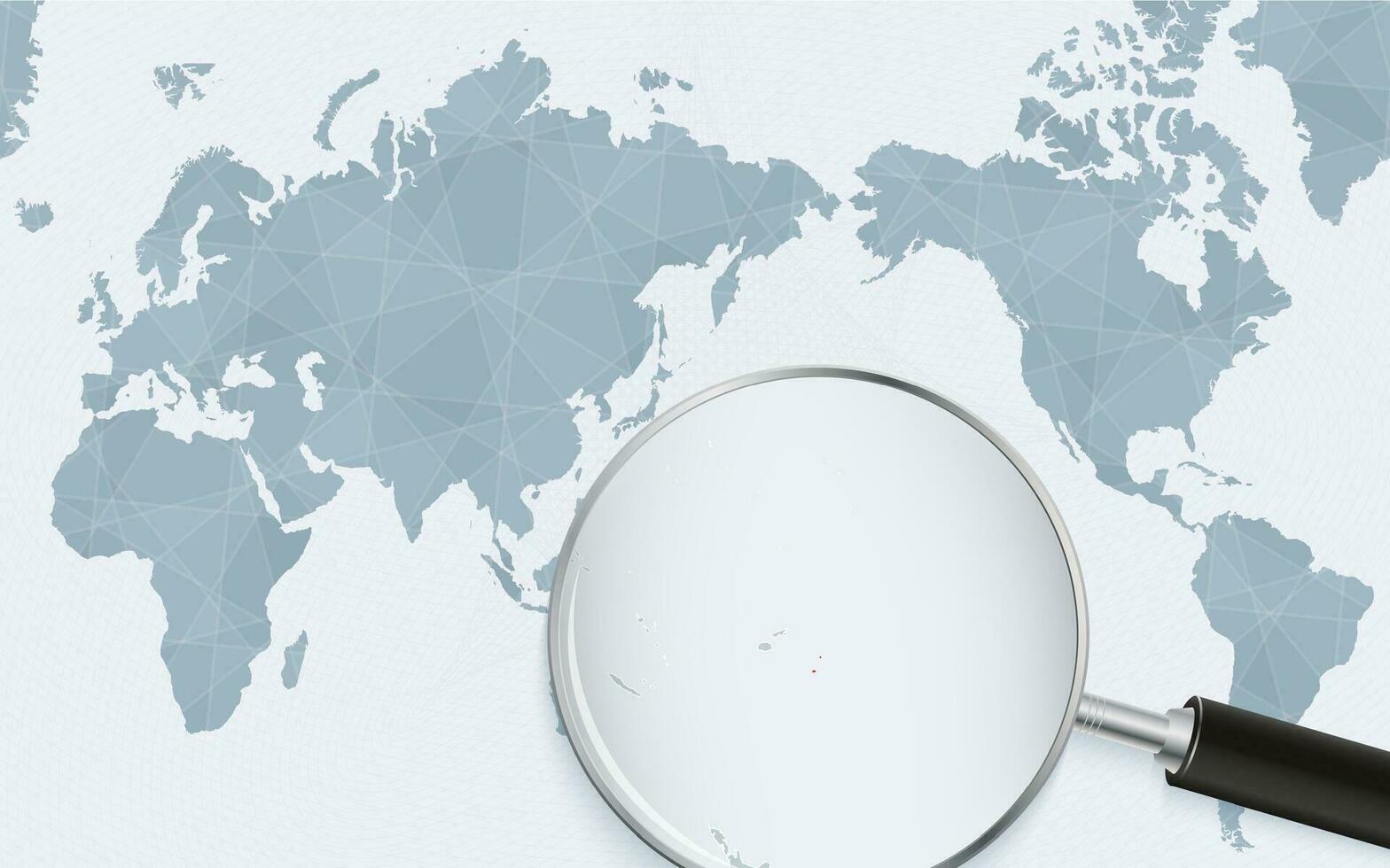 Asia centered world map with magnified glass on Tonga. Focus on map of Tonga on Pacific-centric World Map. vector