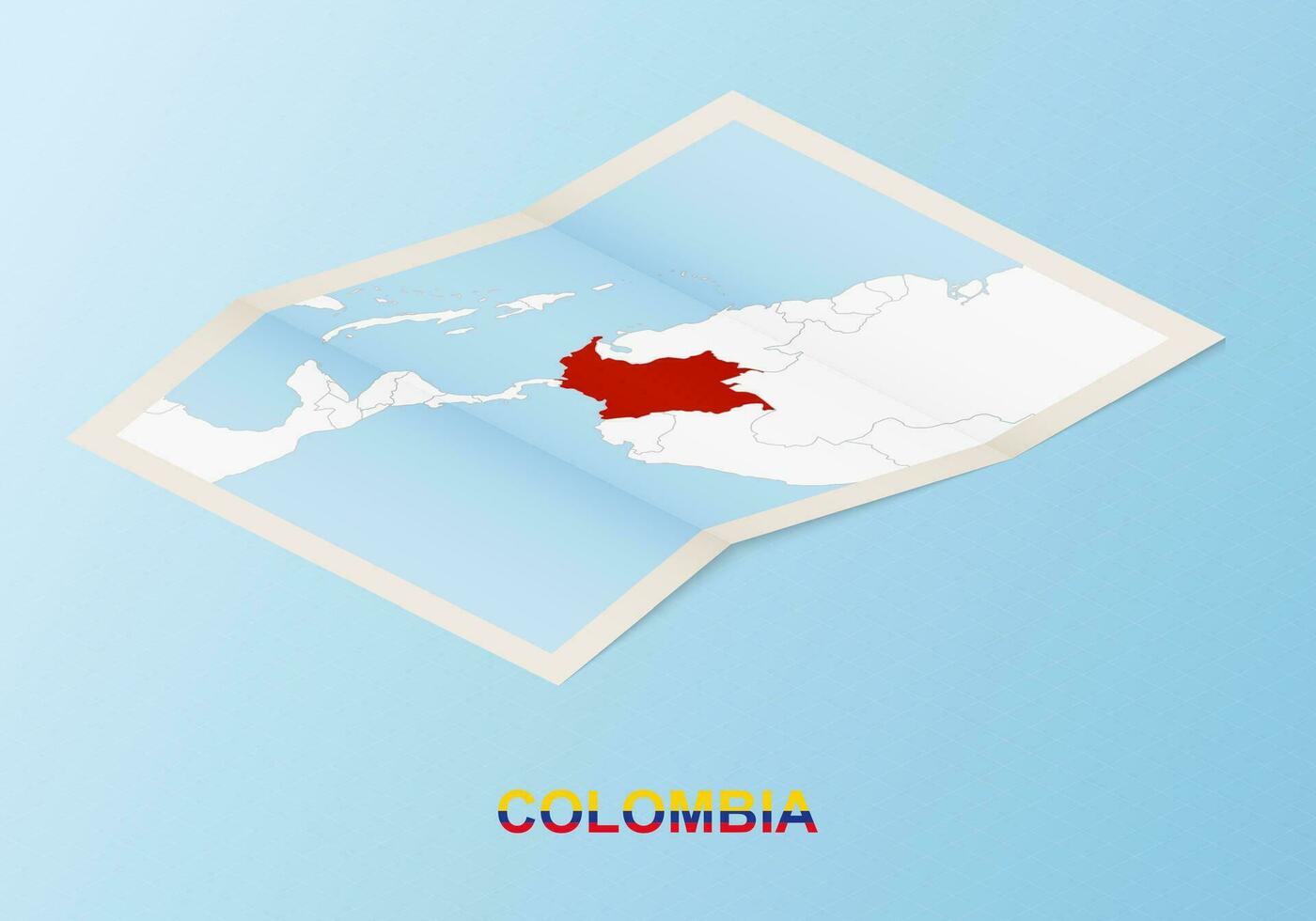 doblada papel mapa de Colombia con vecino países en isométrica estilo. vector