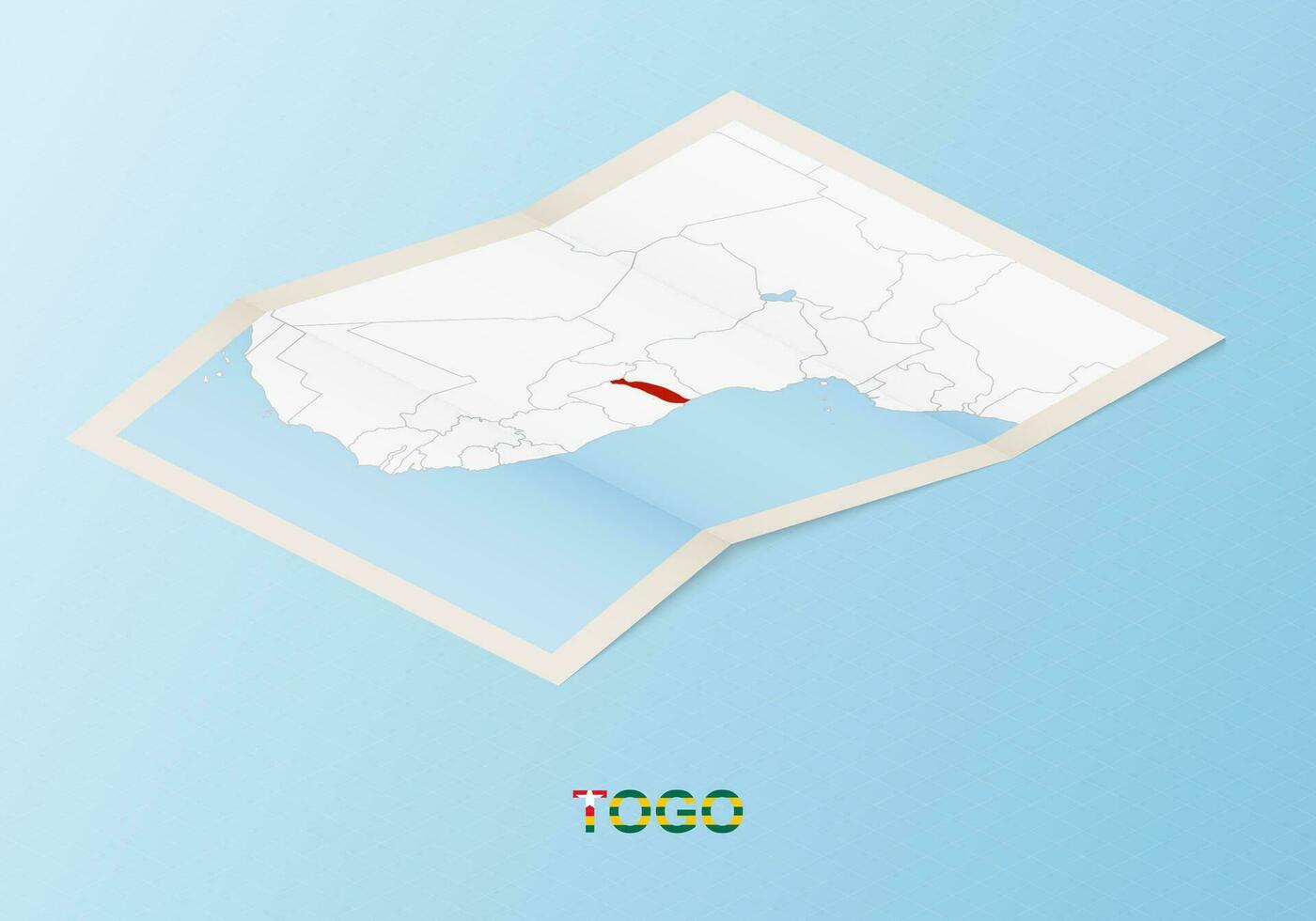 Folded paper map of Togo with neighboring countries in isometric style. vector