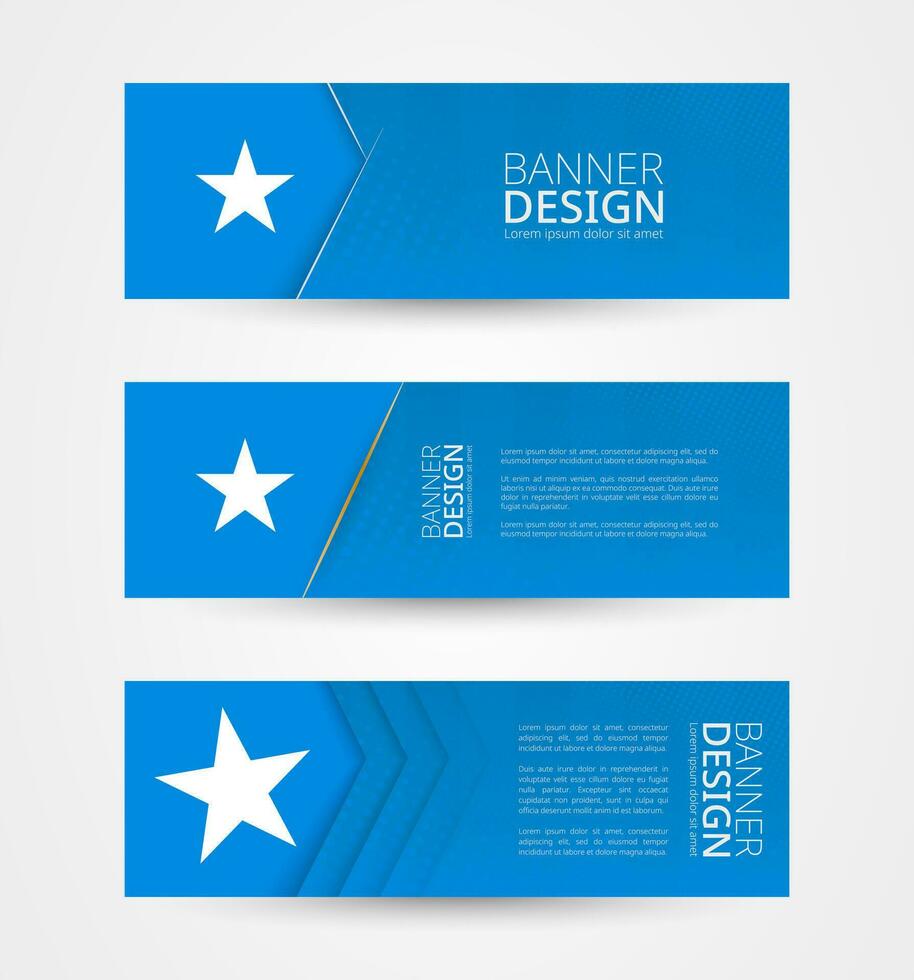 Set of three horizontal banners with flag of Somalia. Web banner design template in color of Somalia flag. vector