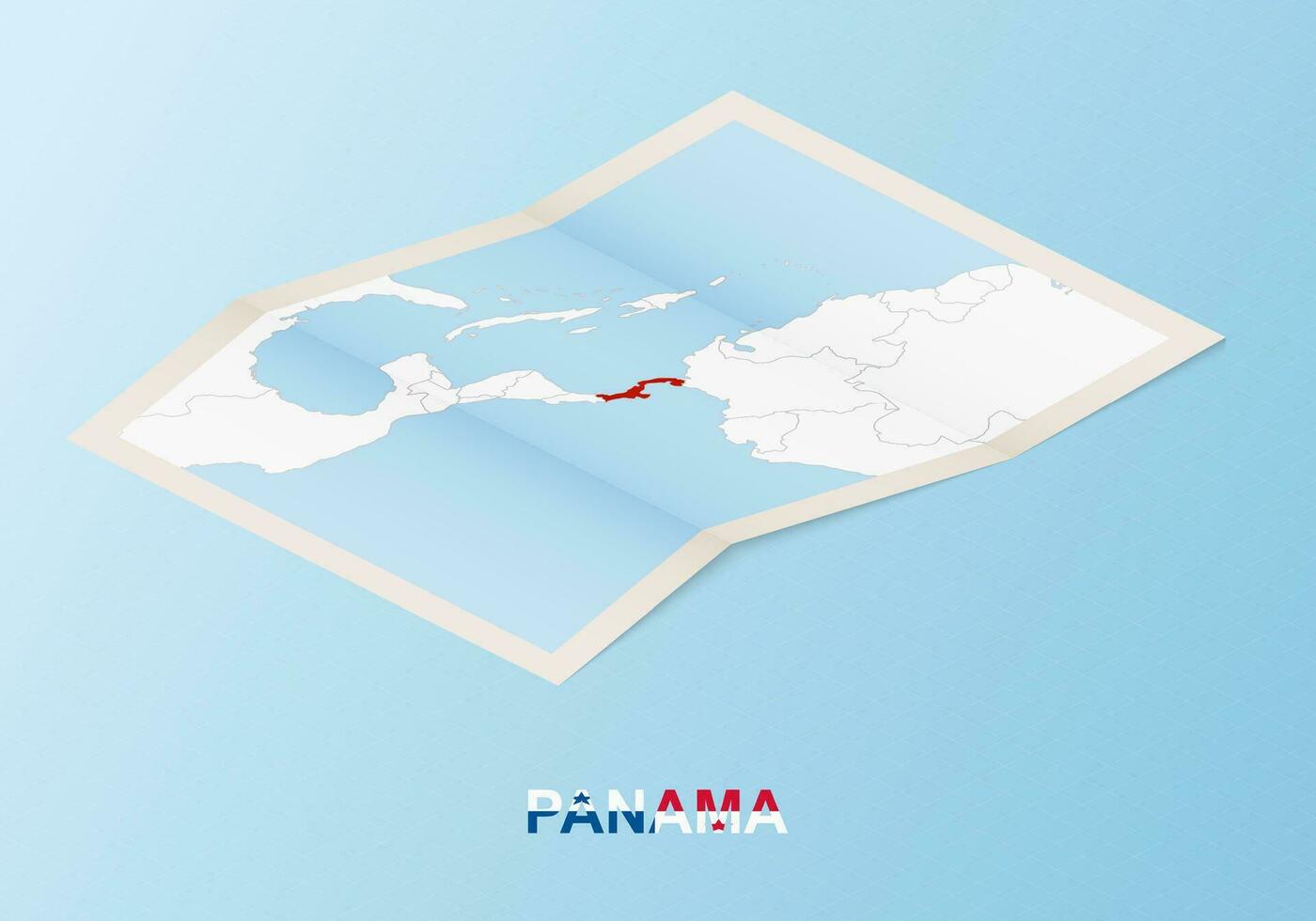 Folded paper map of Panama with neighboring countries in isometric style. vector