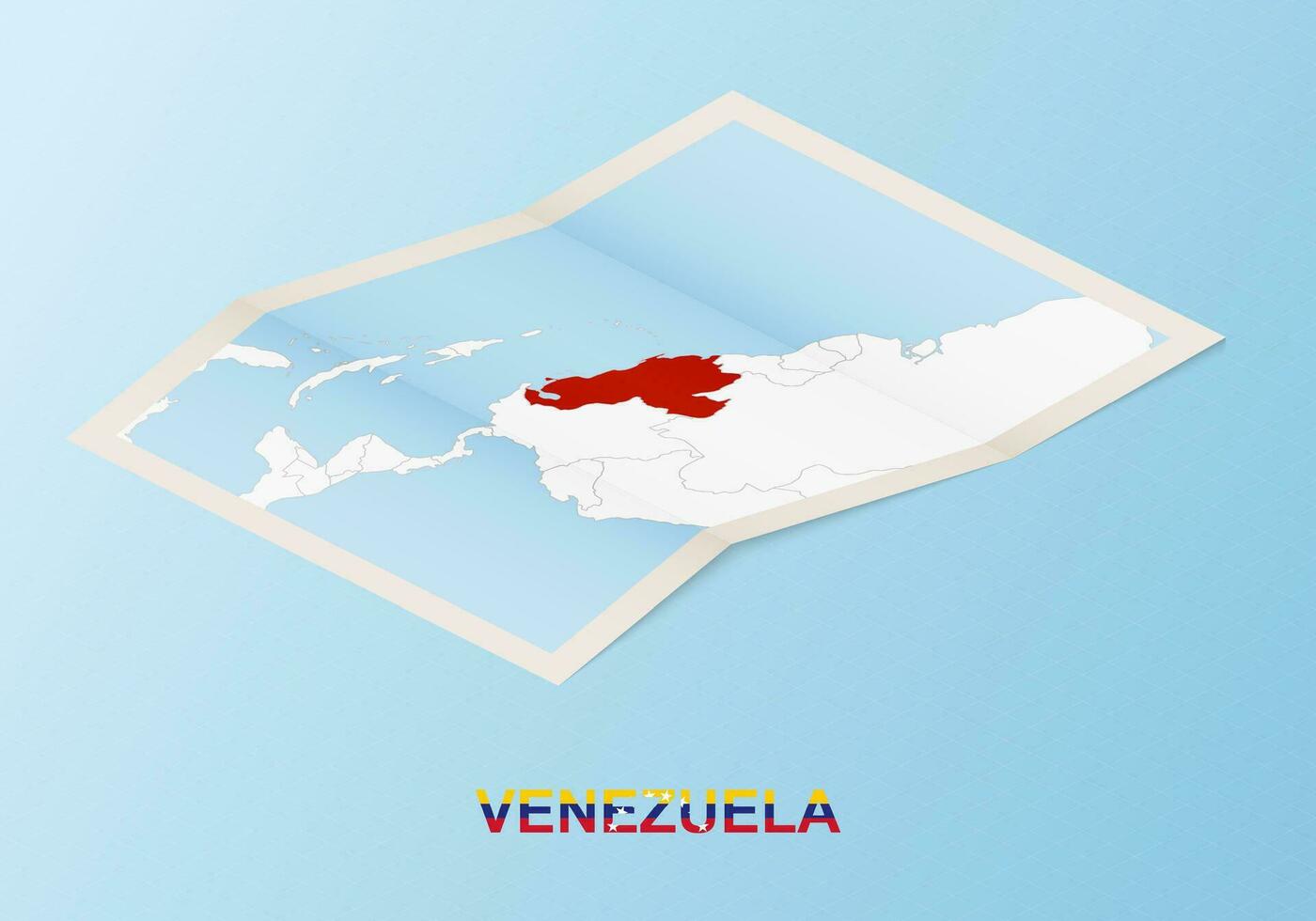 Folded paper map of Venezuela with neighboring countries in isometric style. vector