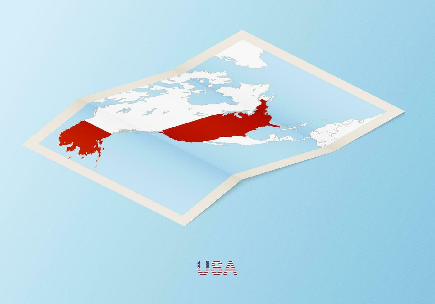 Folded paper map of USA with neighboring countries in isometric style. vector