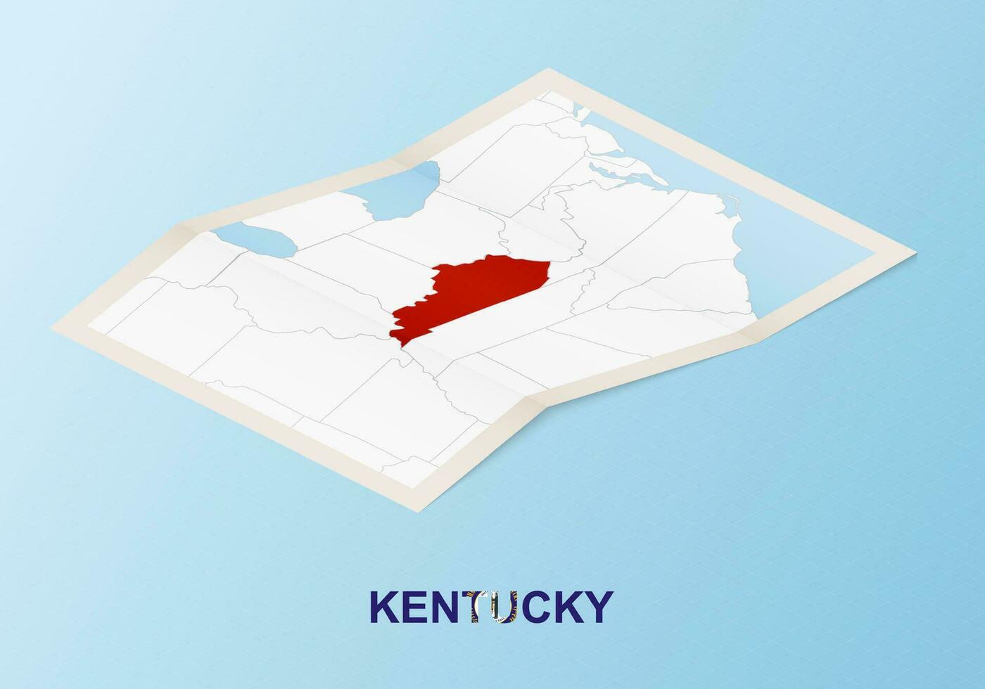 doblada papel mapa de Kentucky con vecino países en isométrica estilo. vector