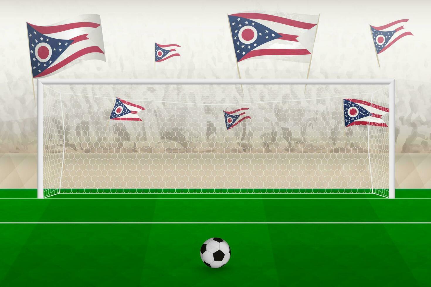 Ohio football team fans with flags of Ohio cheering on stadium, penalty kick concept in a soccer match. vector