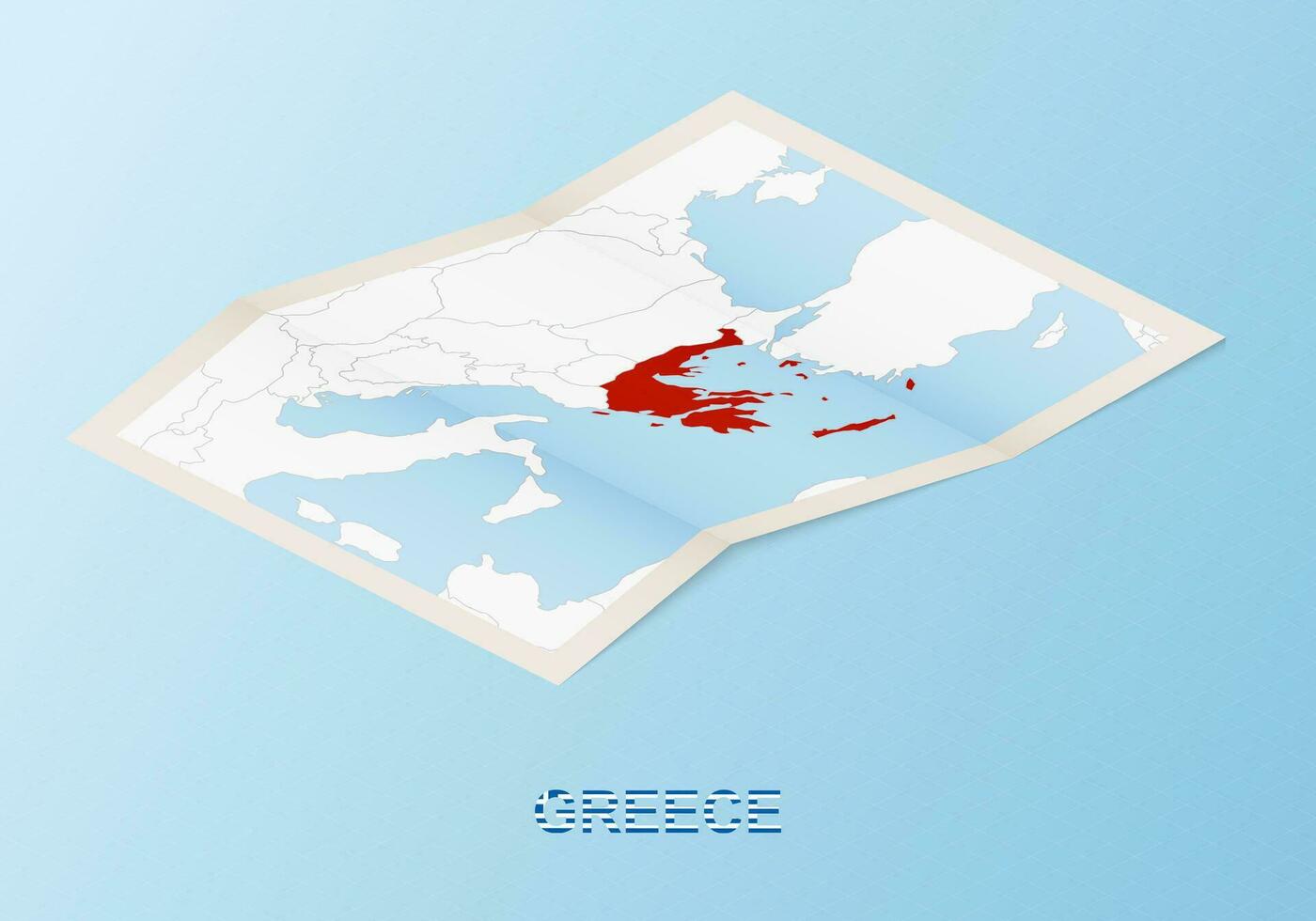 Folded paper map of Greece with neighboring countries in isometric style. vector