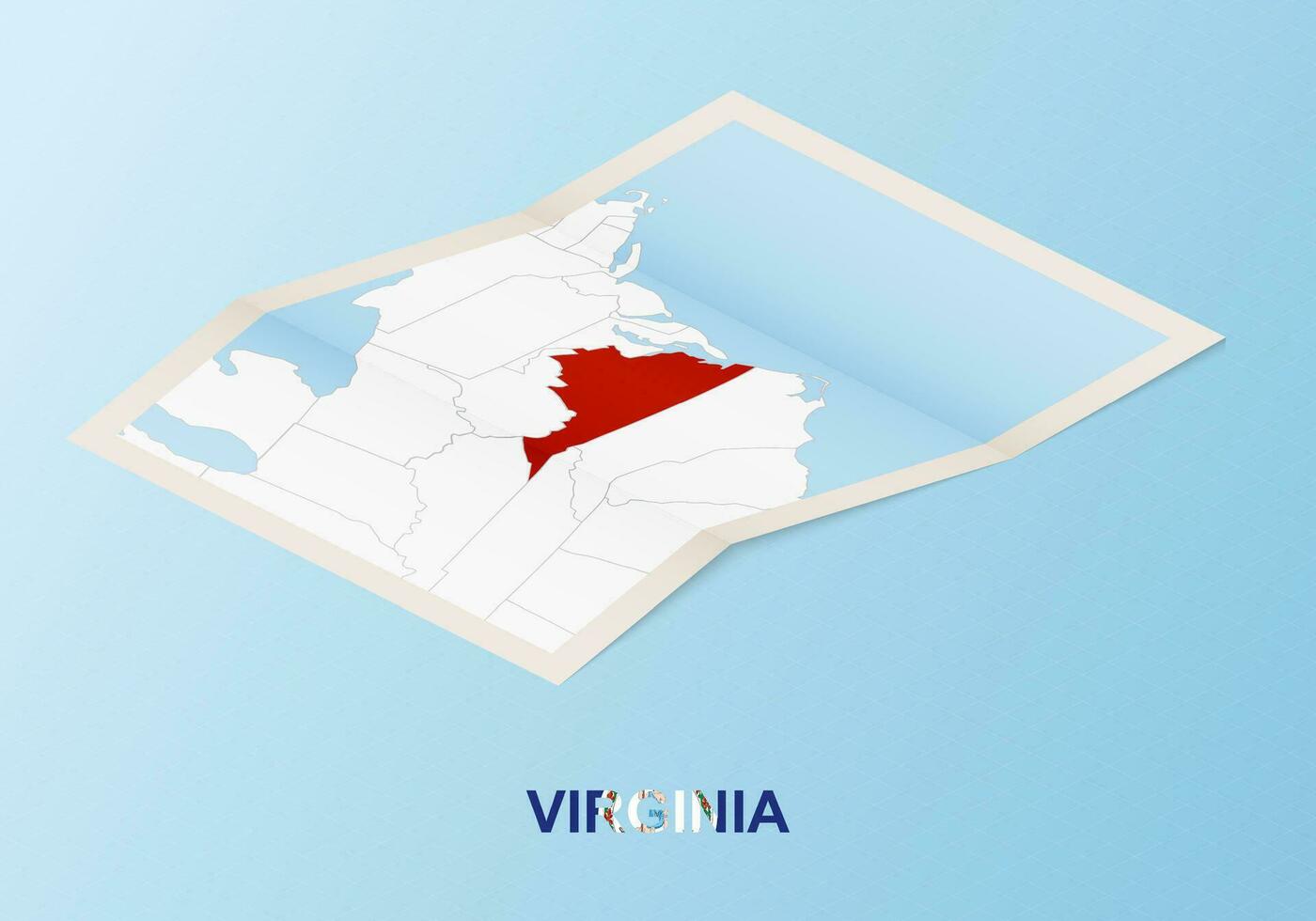 Folded paper map of Virginia with neighboring countries in isometric style. vector