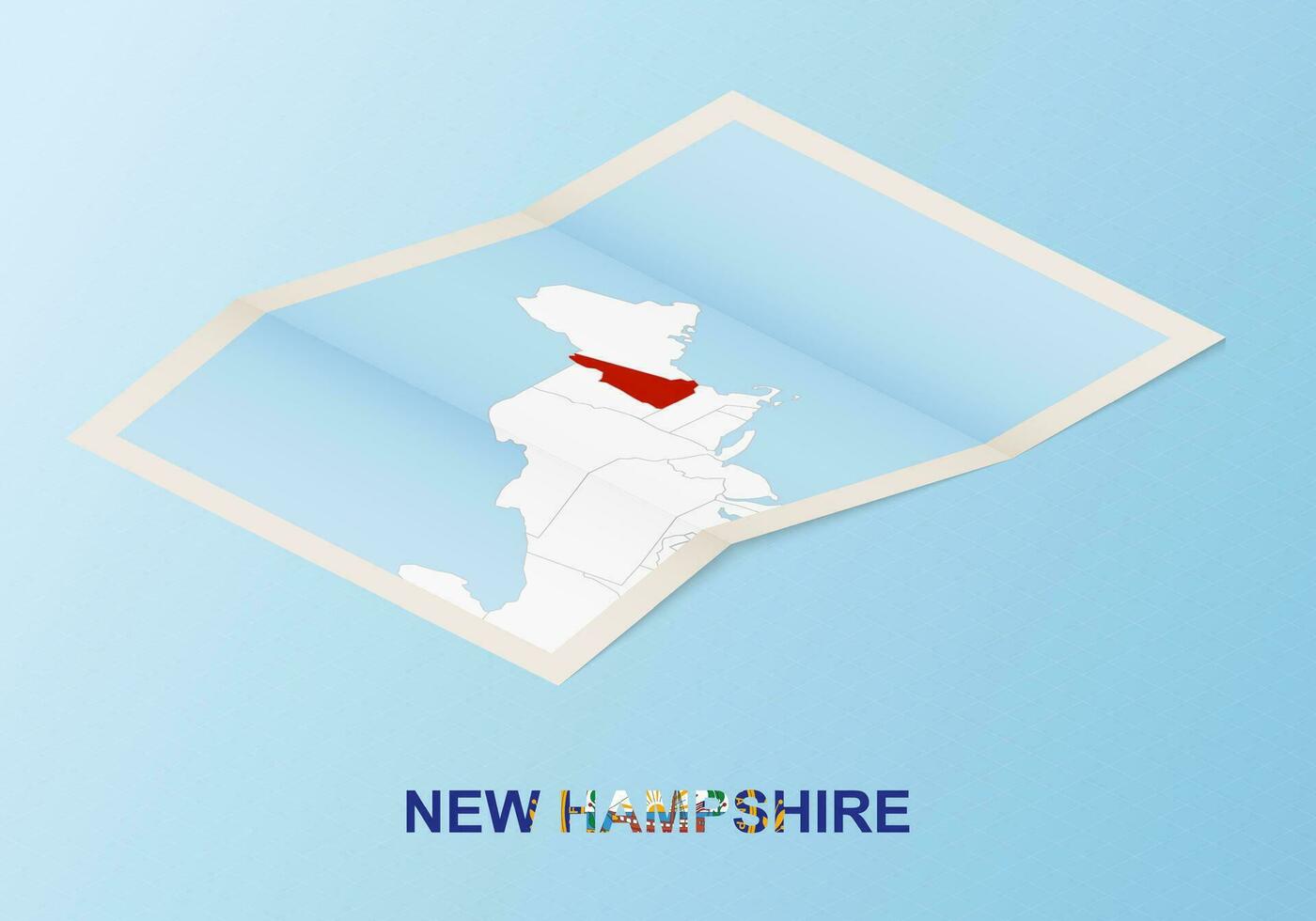 Folded paper map of New Hampshire with neighboring countries in isometric style. vector