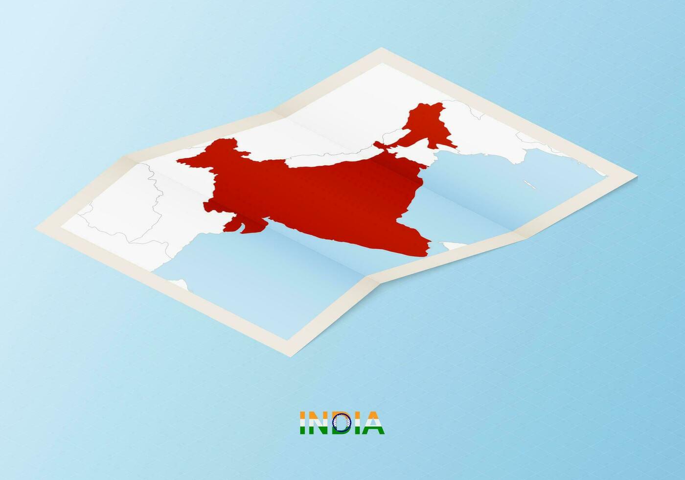 Folded paper map of India with neighboring countries in isometric style. vector