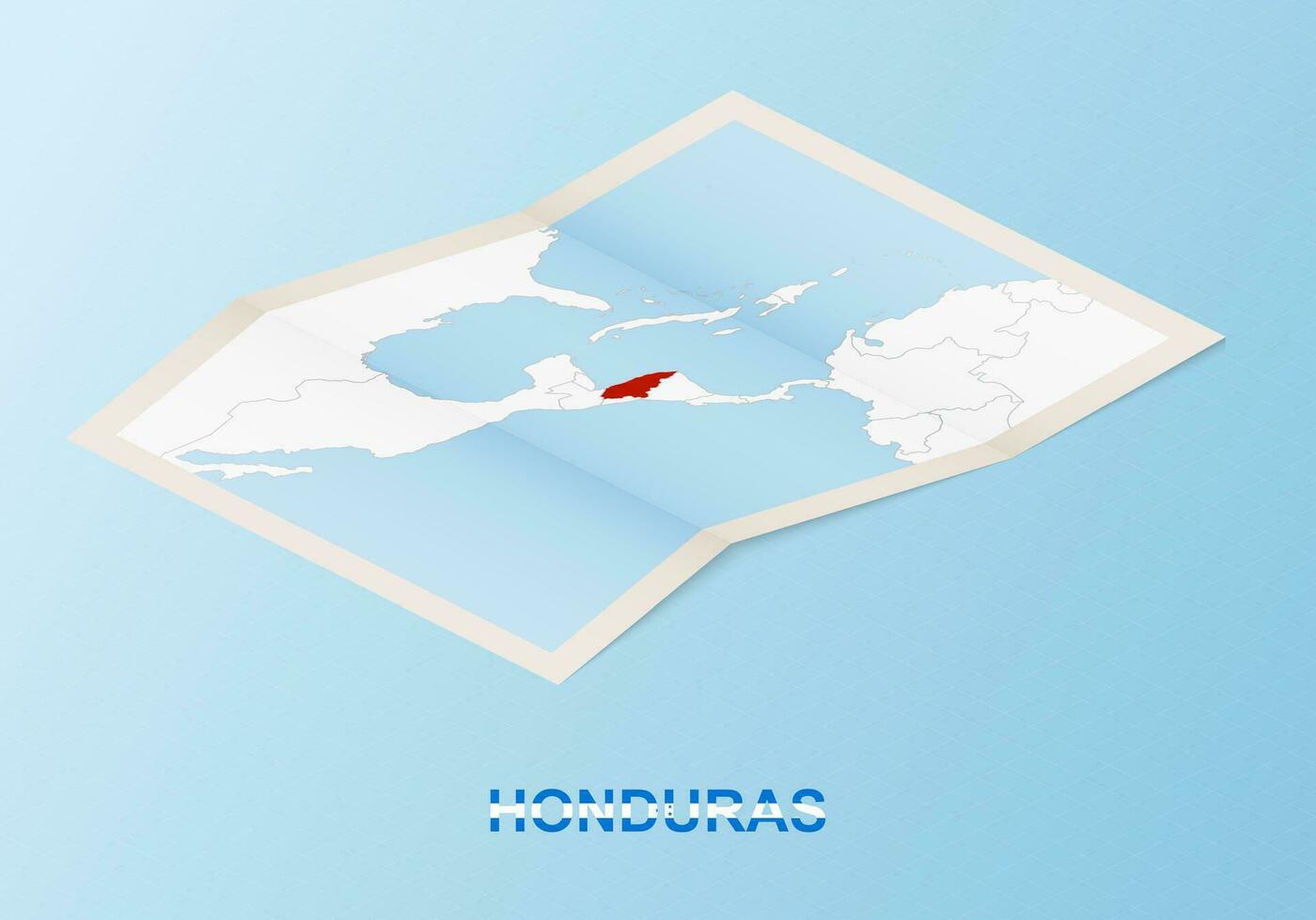Folded paper map of Honduras with neighboring countries in isometric style. vector