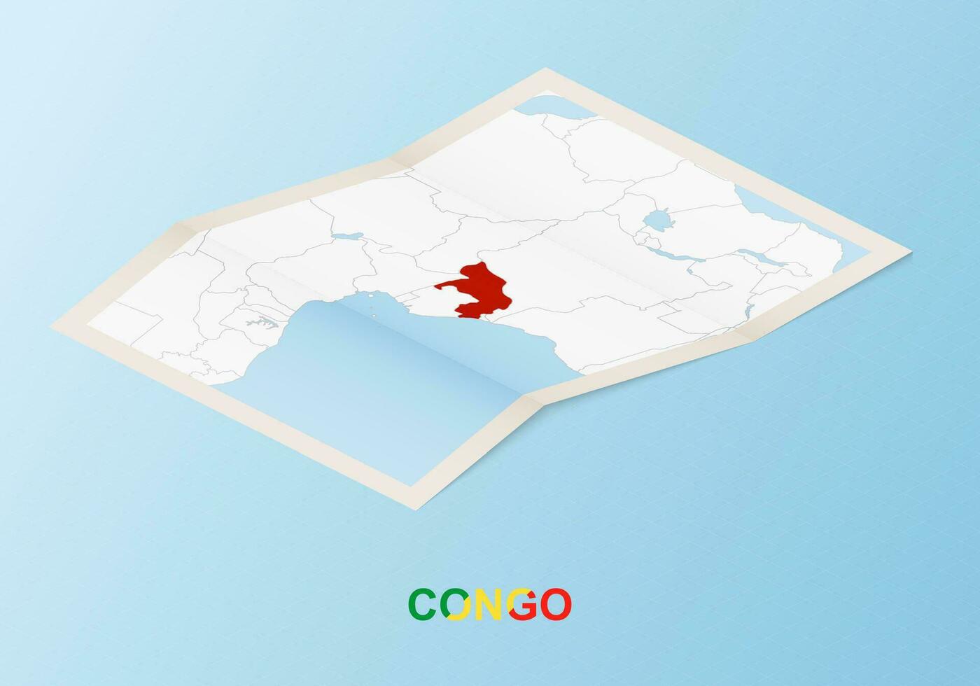 Folded paper map of Congo with neighboring countries in isometric style. vector