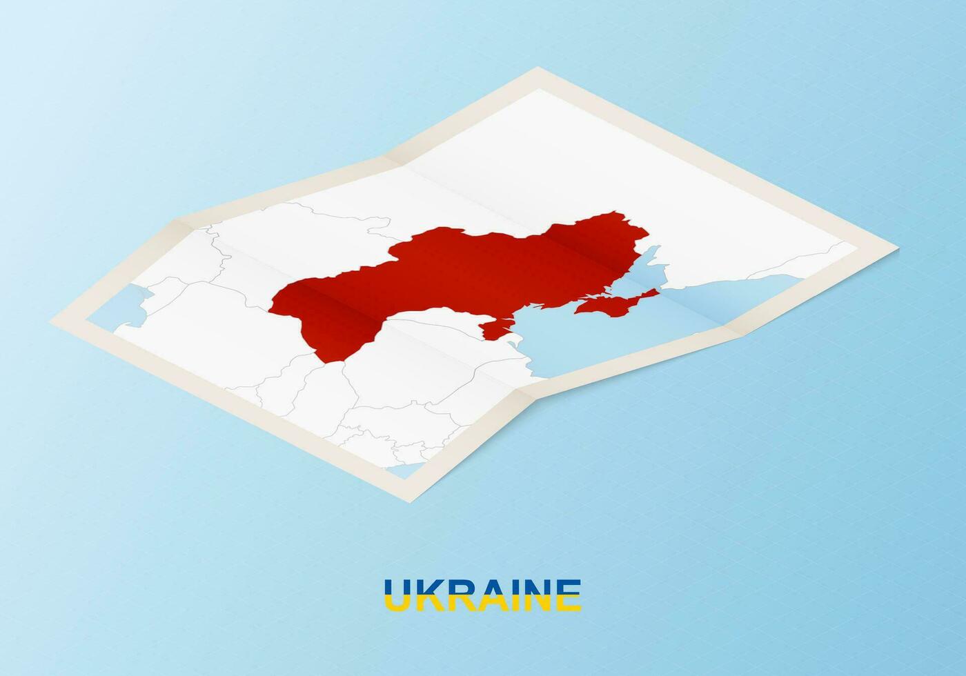 Folded paper map of Ukraine with neighboring countries in isometric style. vector